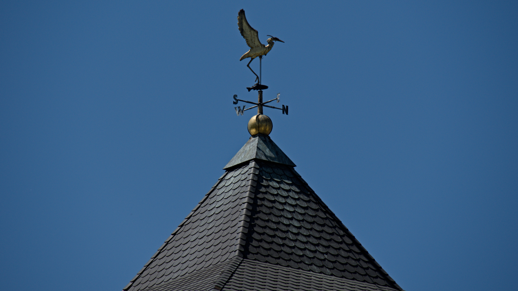 weather vane with a sculpted heron on top
