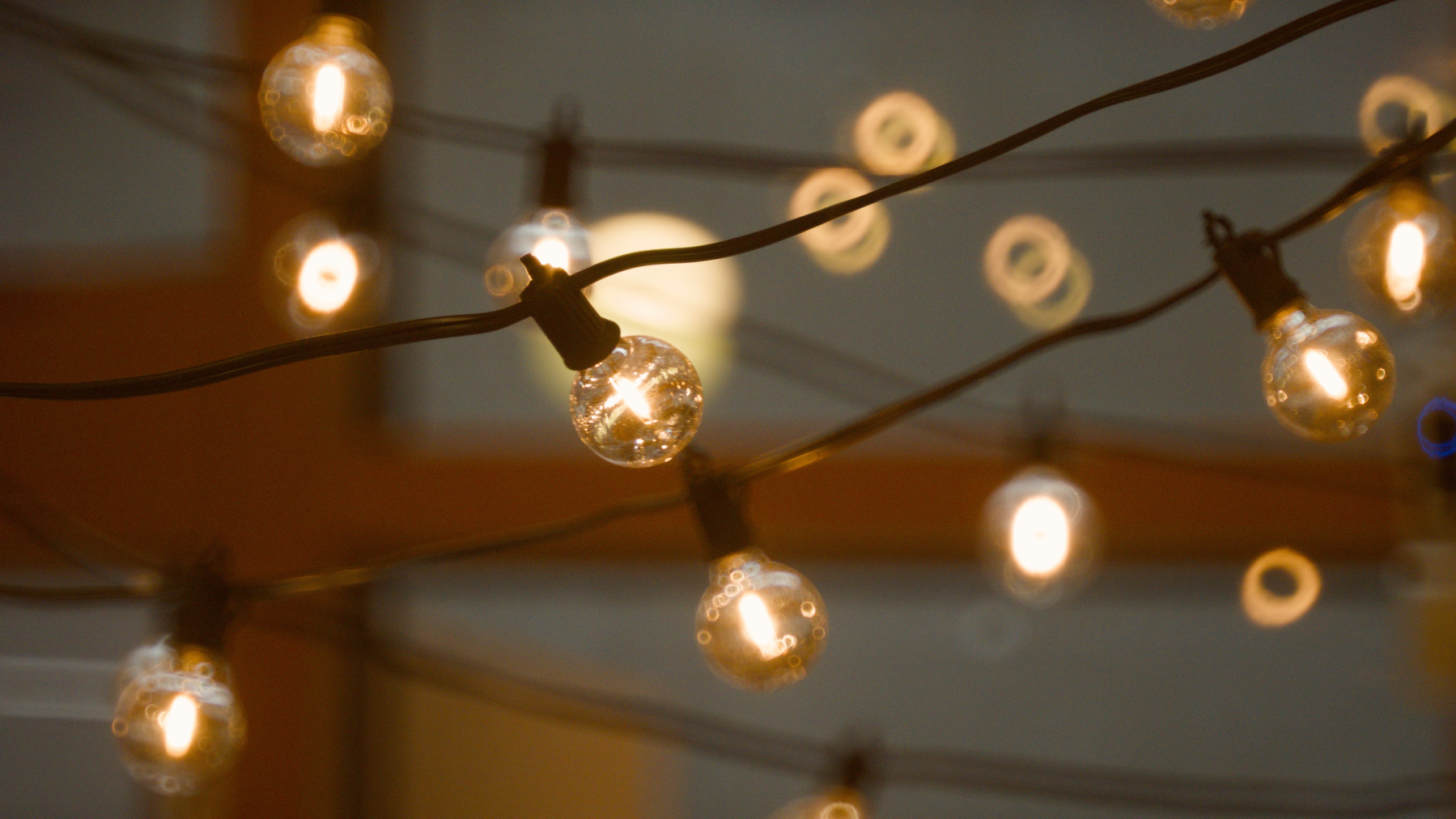 string of decor lights with donut bokeh