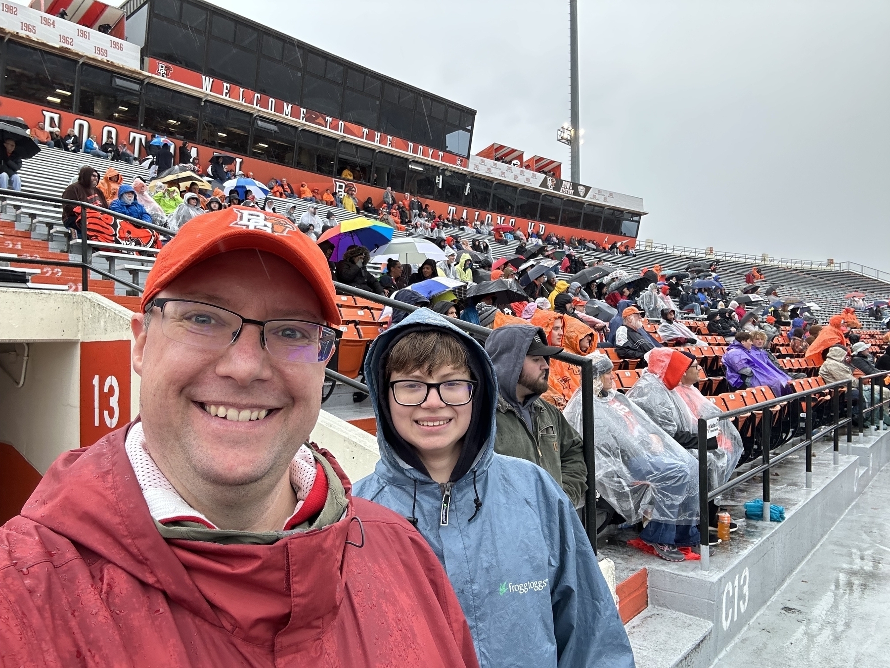 Photo of the author and son at a Bowling Green college football game