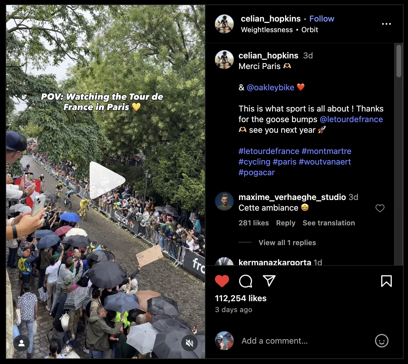 Instagram post - Stage 21 Tour De France.