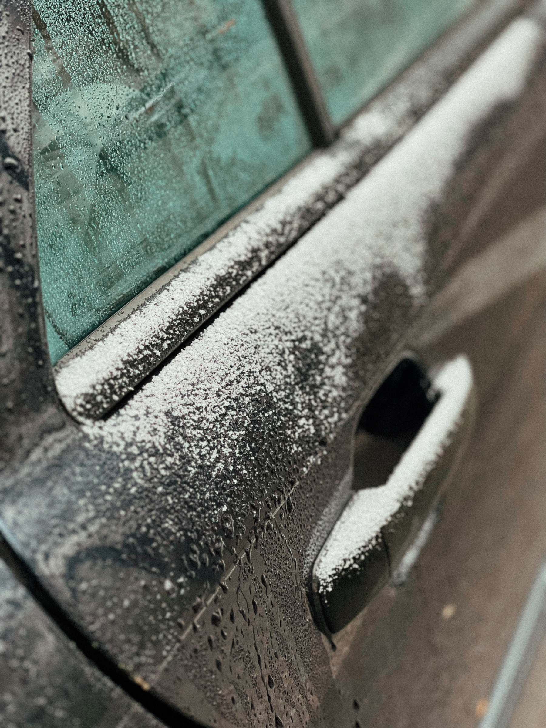 A car window with ice. 