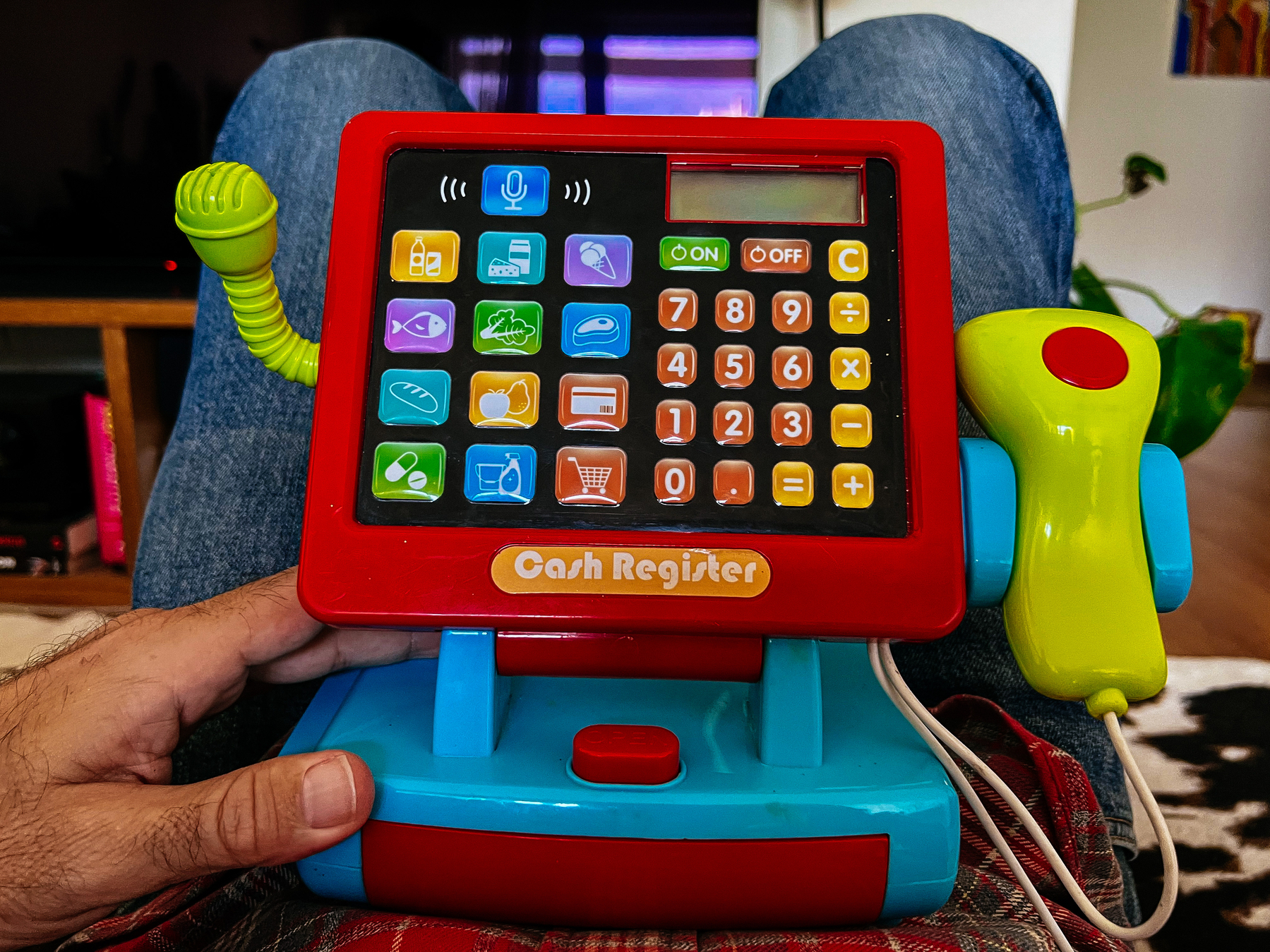 A toy cash register 