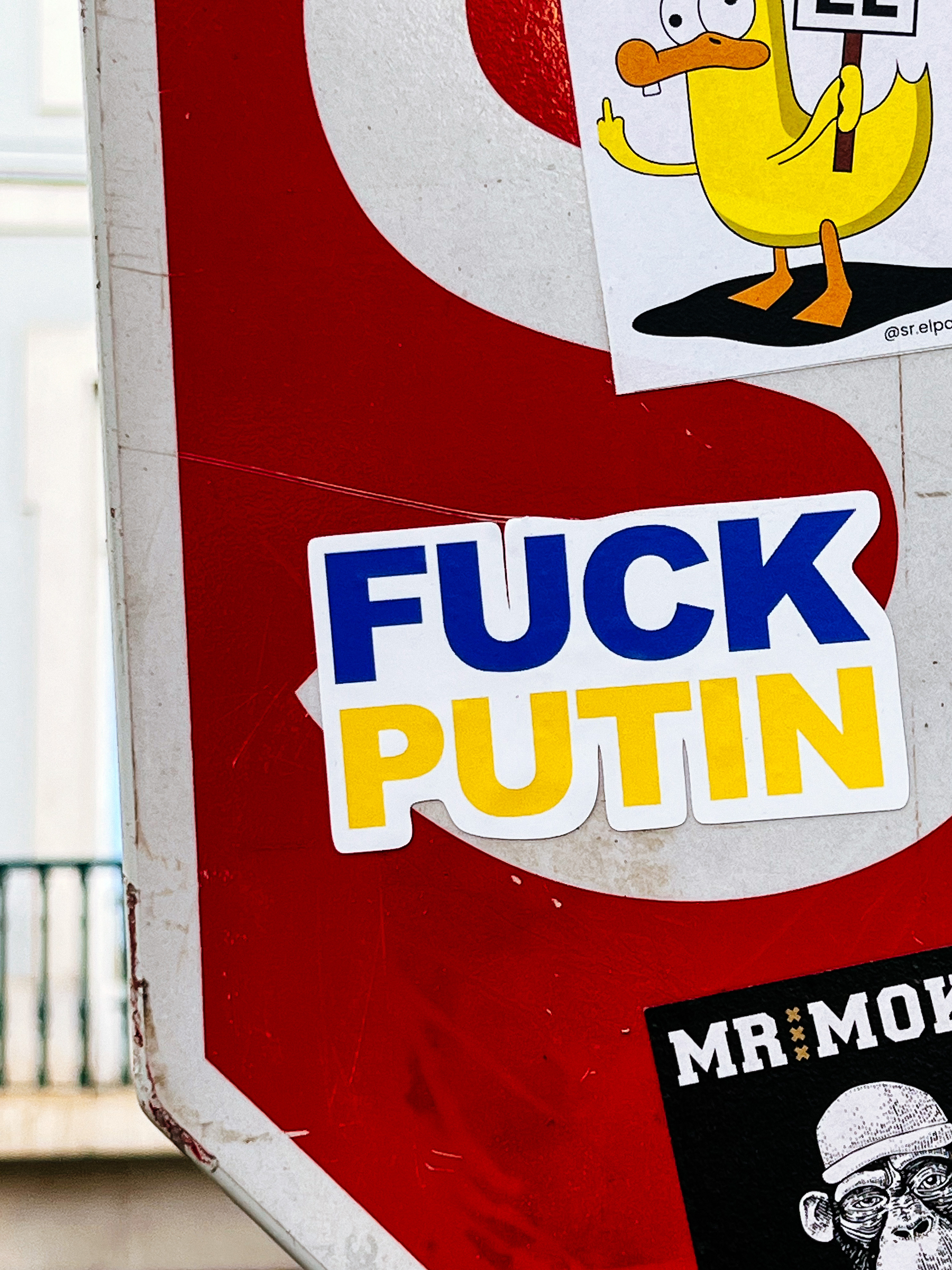 Sticker with “Fuck Putin” in blue and yellow 