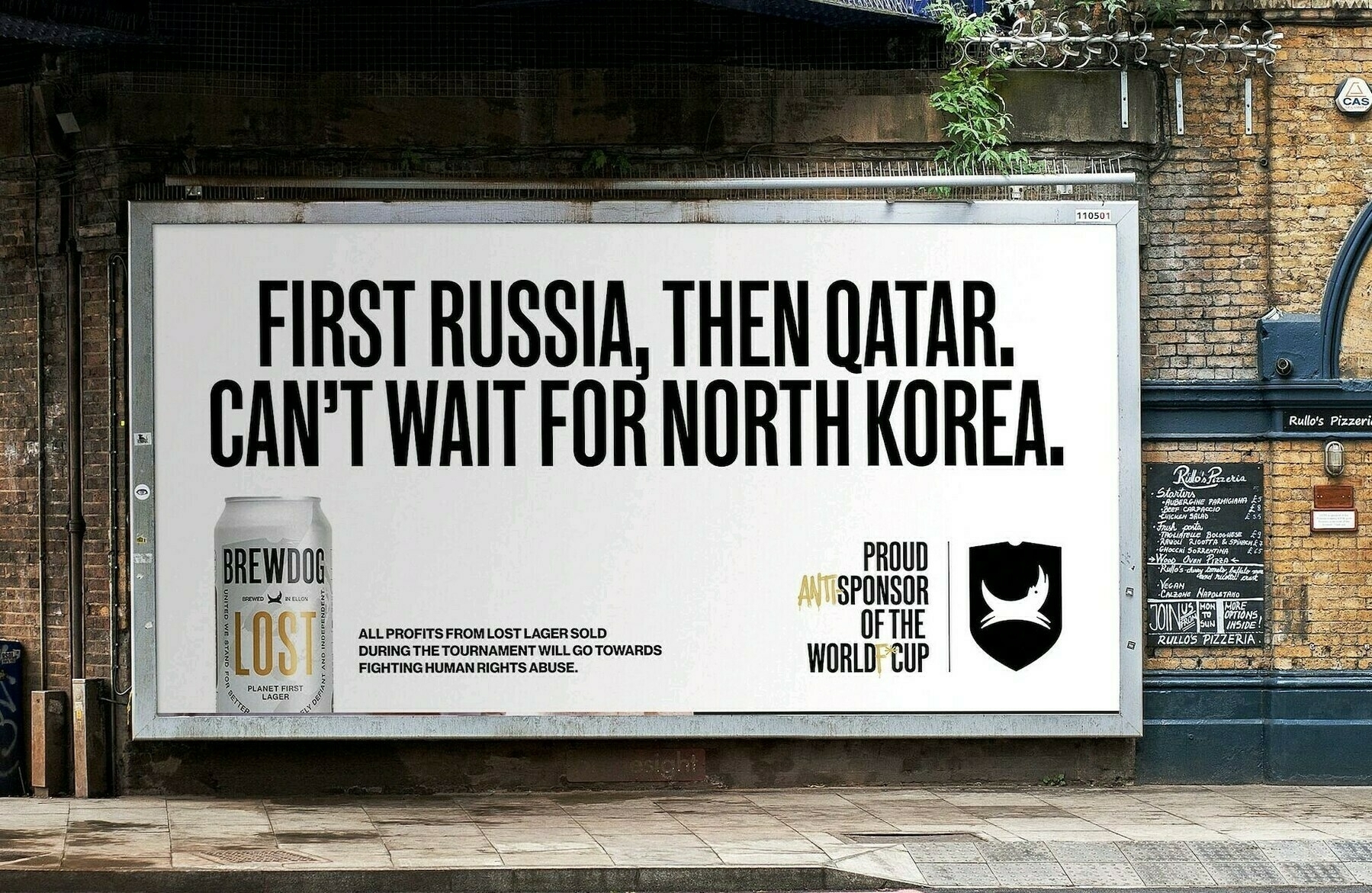 a BrewDog ad with the words “First Russia, then Qatar. Can’t wait for North Korea.