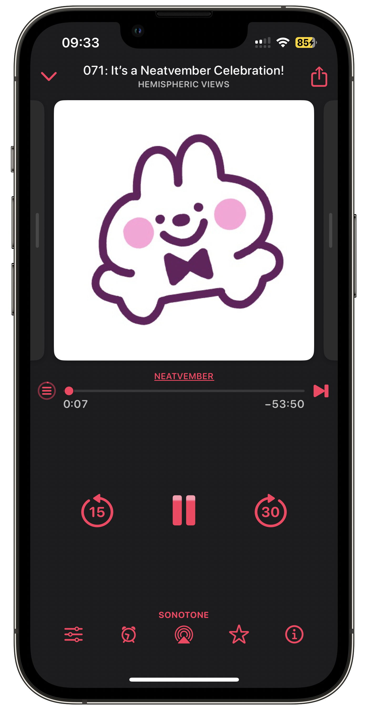 screenshot of a podcast player with a cute doodle as album art