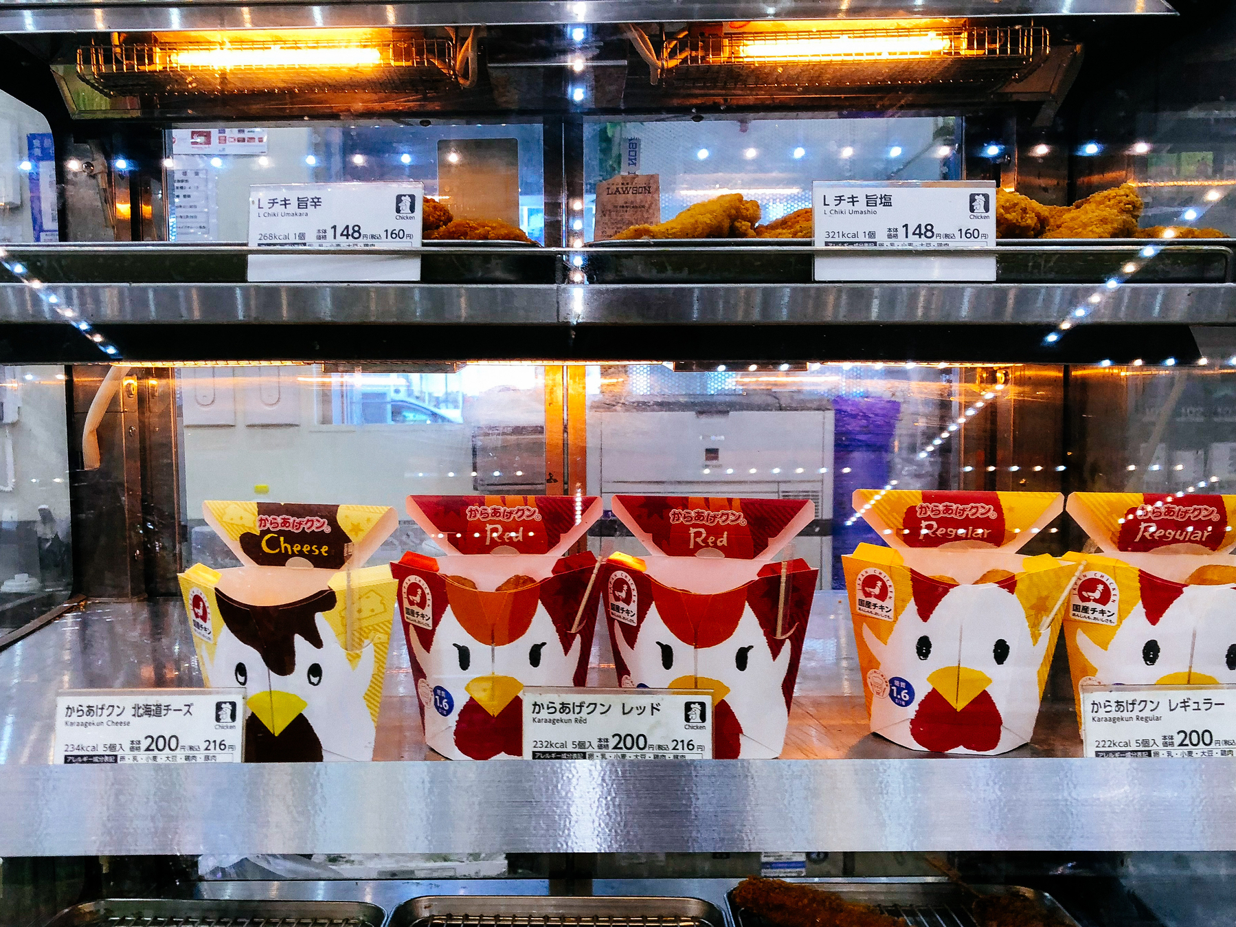boxes shaped like chickens in a convenience store