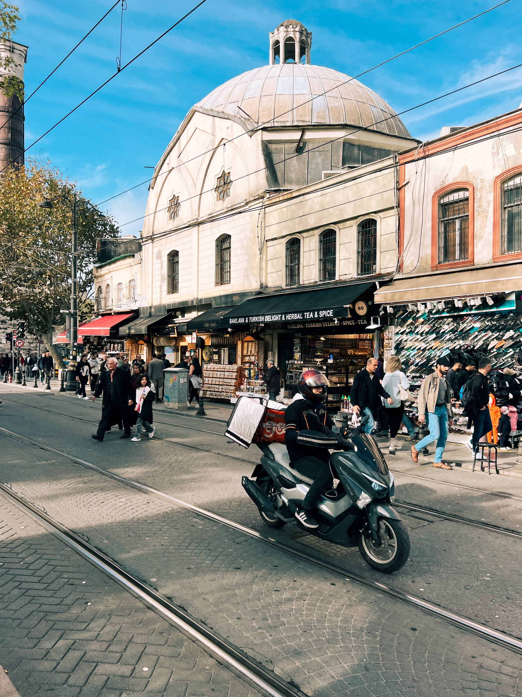 Motorcycle rides by in Istanbul. 
