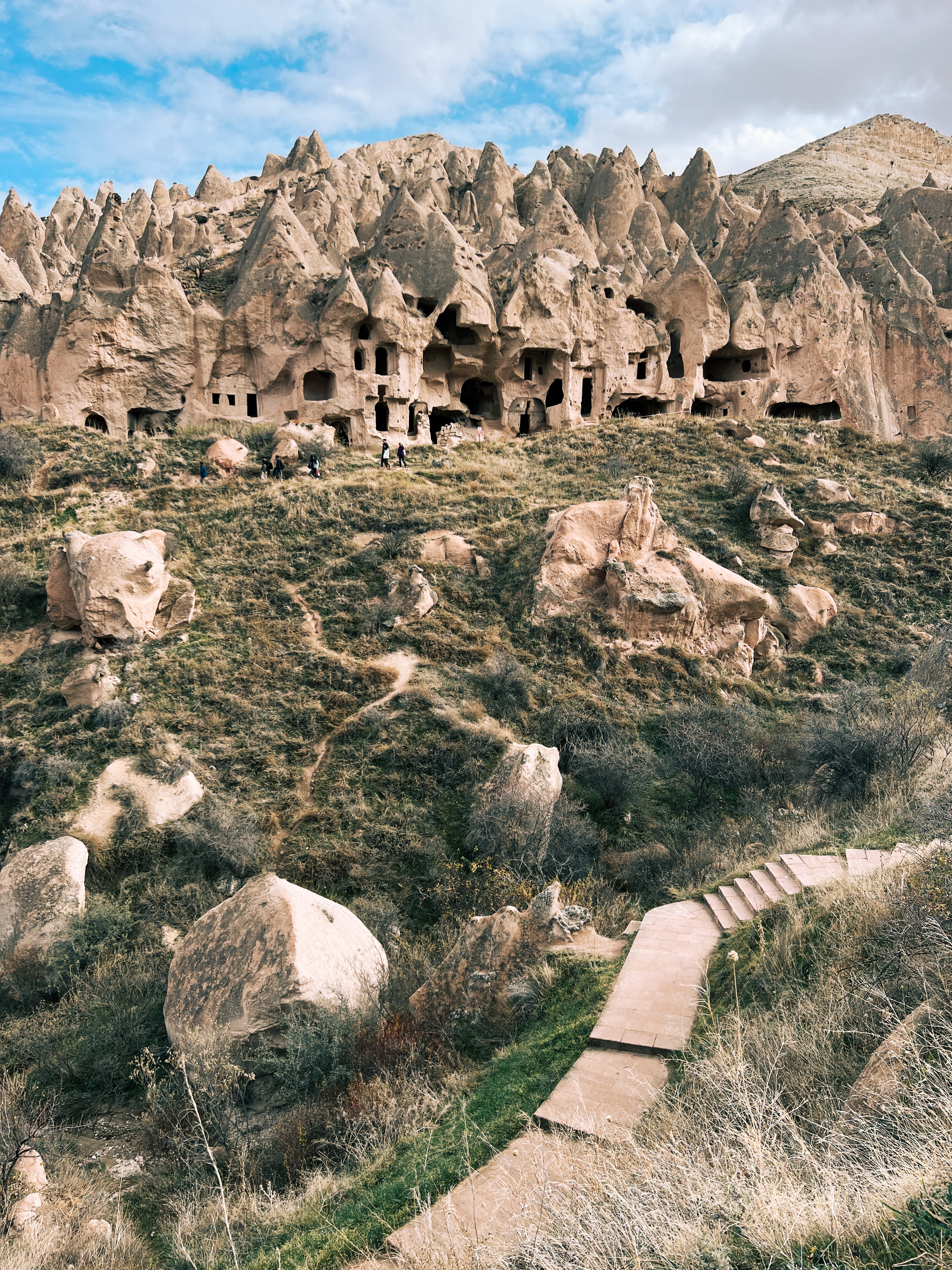 Houses carved into rocks. 
