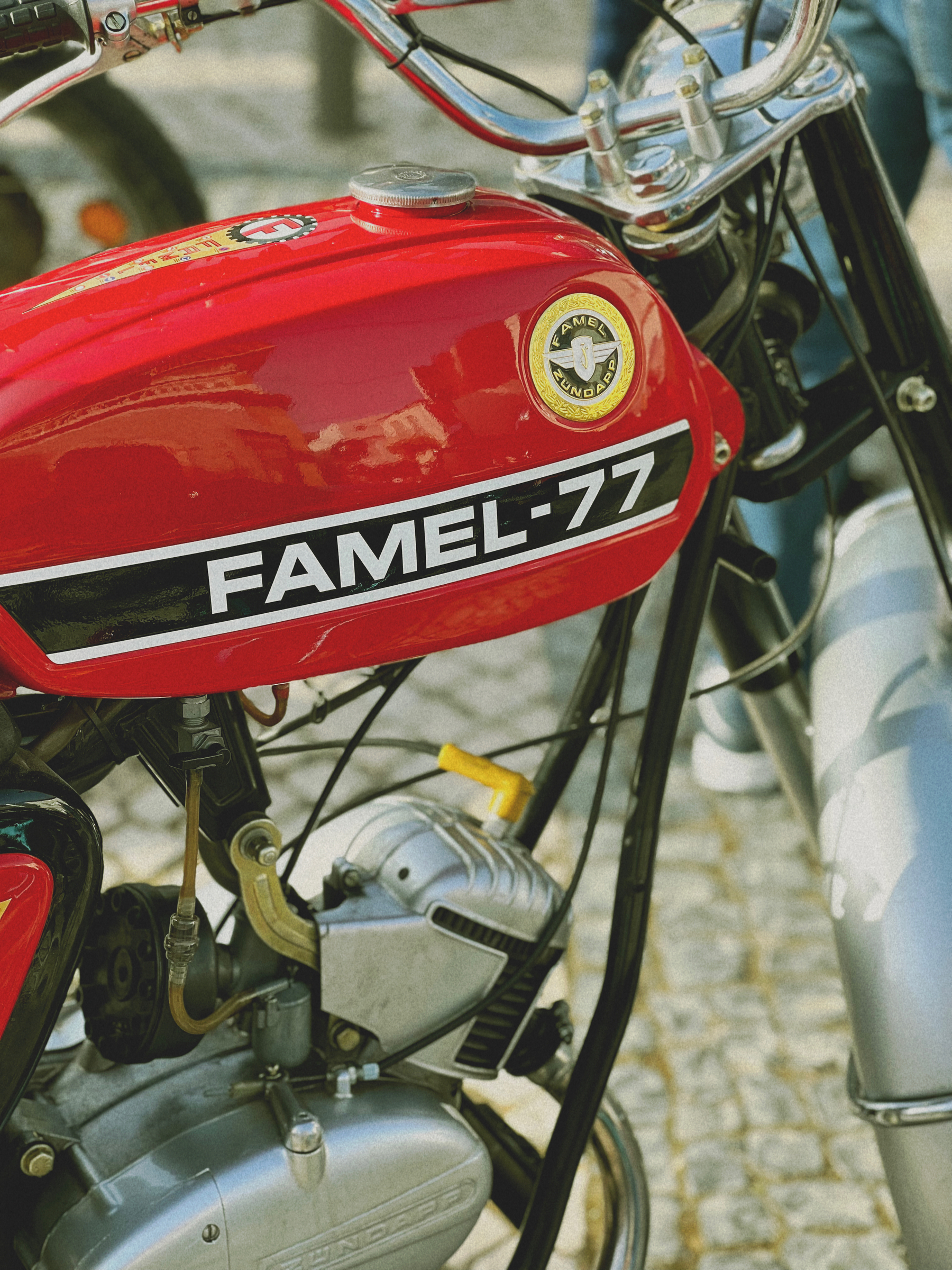 A classic FAMEL motorcycle. Red. 