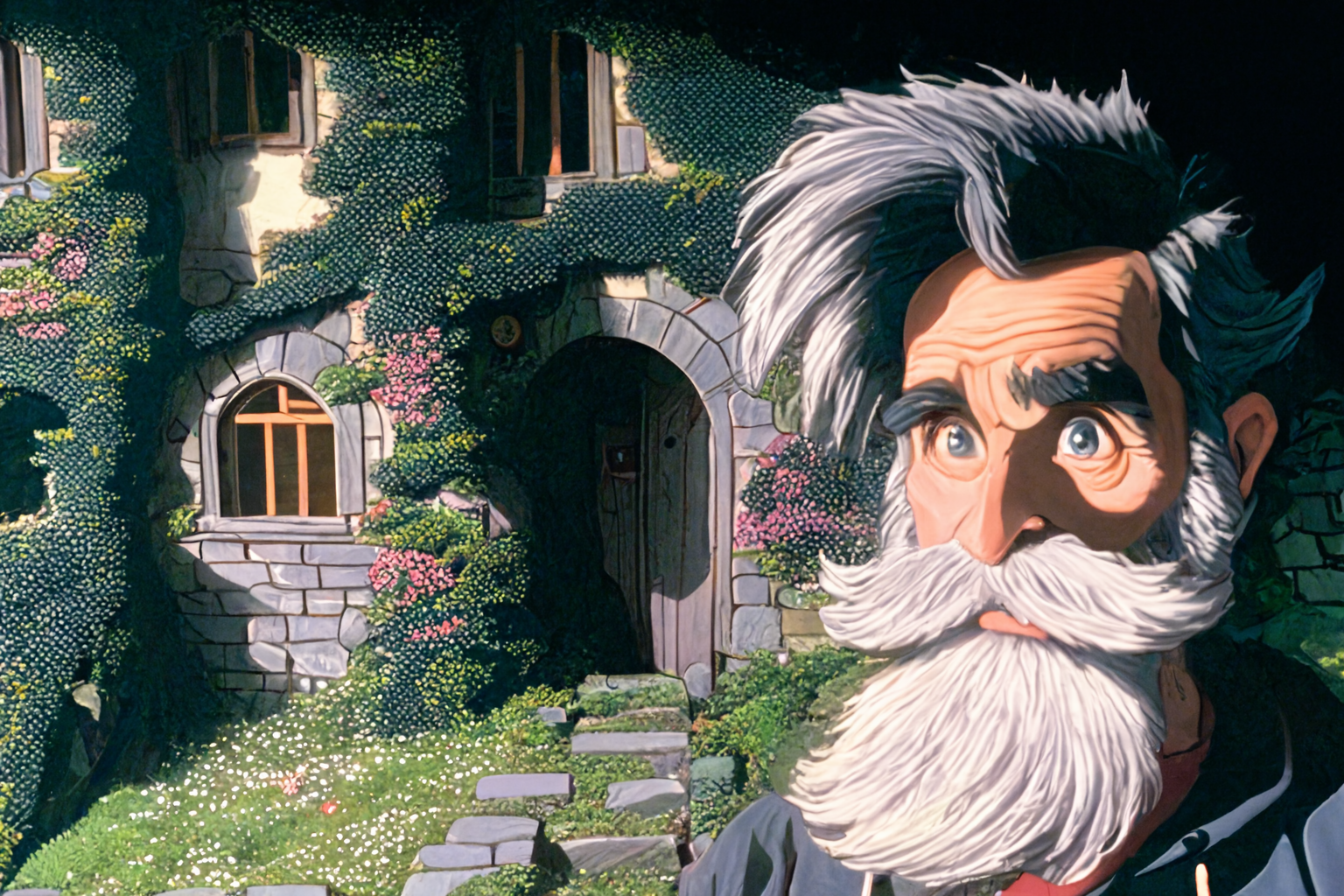 portrait of a bearded man, in Miyazaki style, made by Midjourney