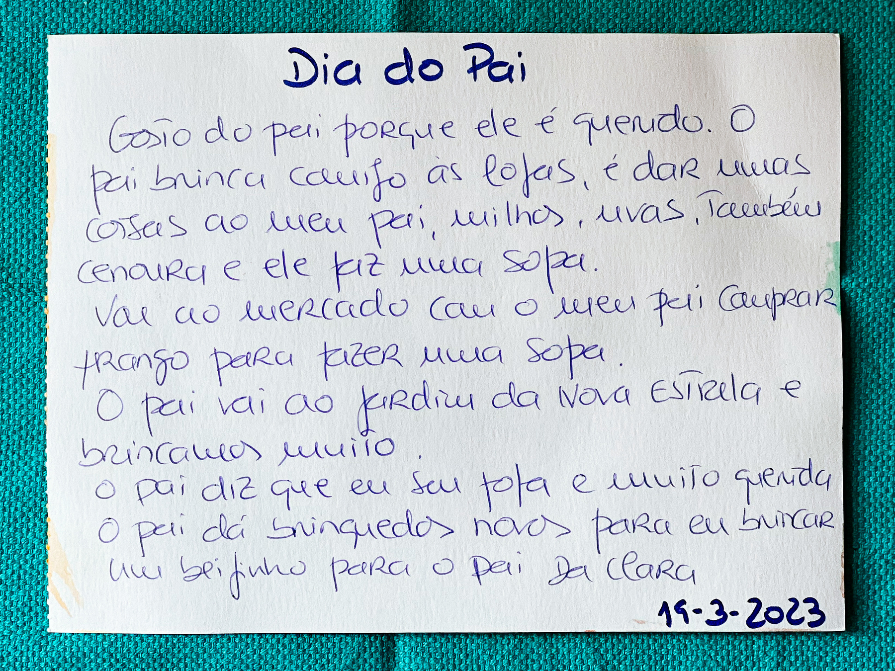 A card in Portuguese. A love letter to a dad. 