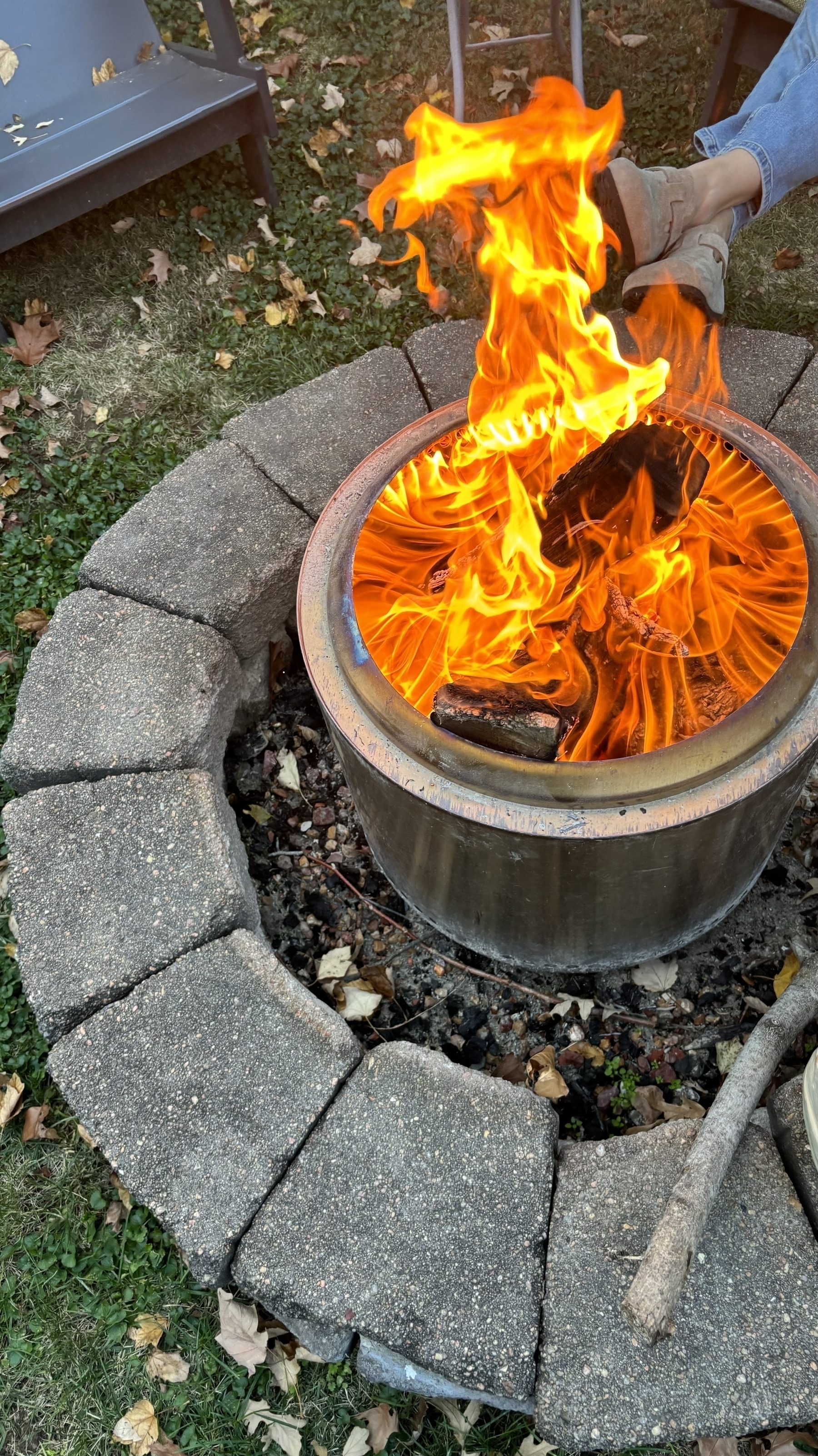 A campfire in a solo stove. 
