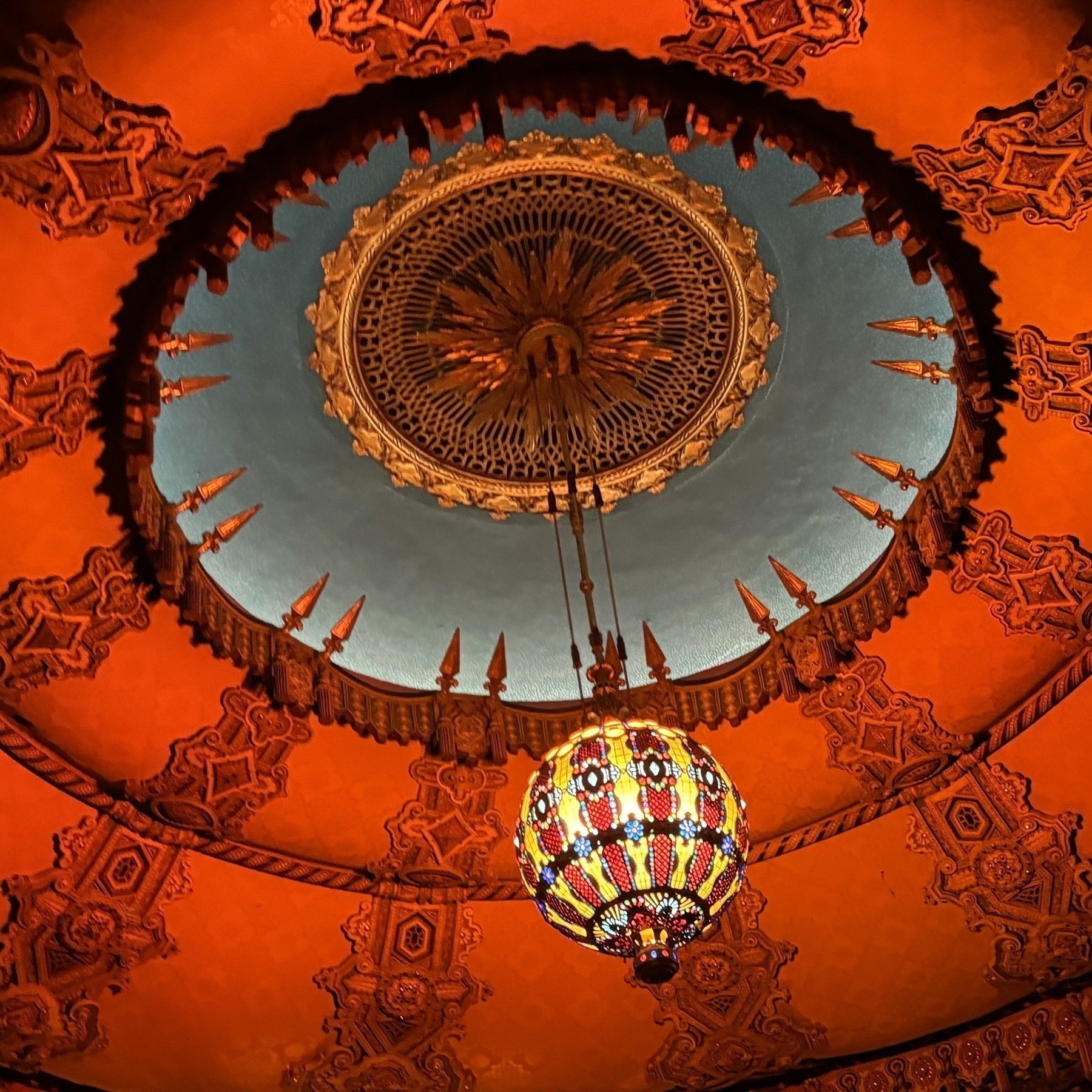 A large chandelier in the Tiffany style at the Fox theater in St. Louis. 