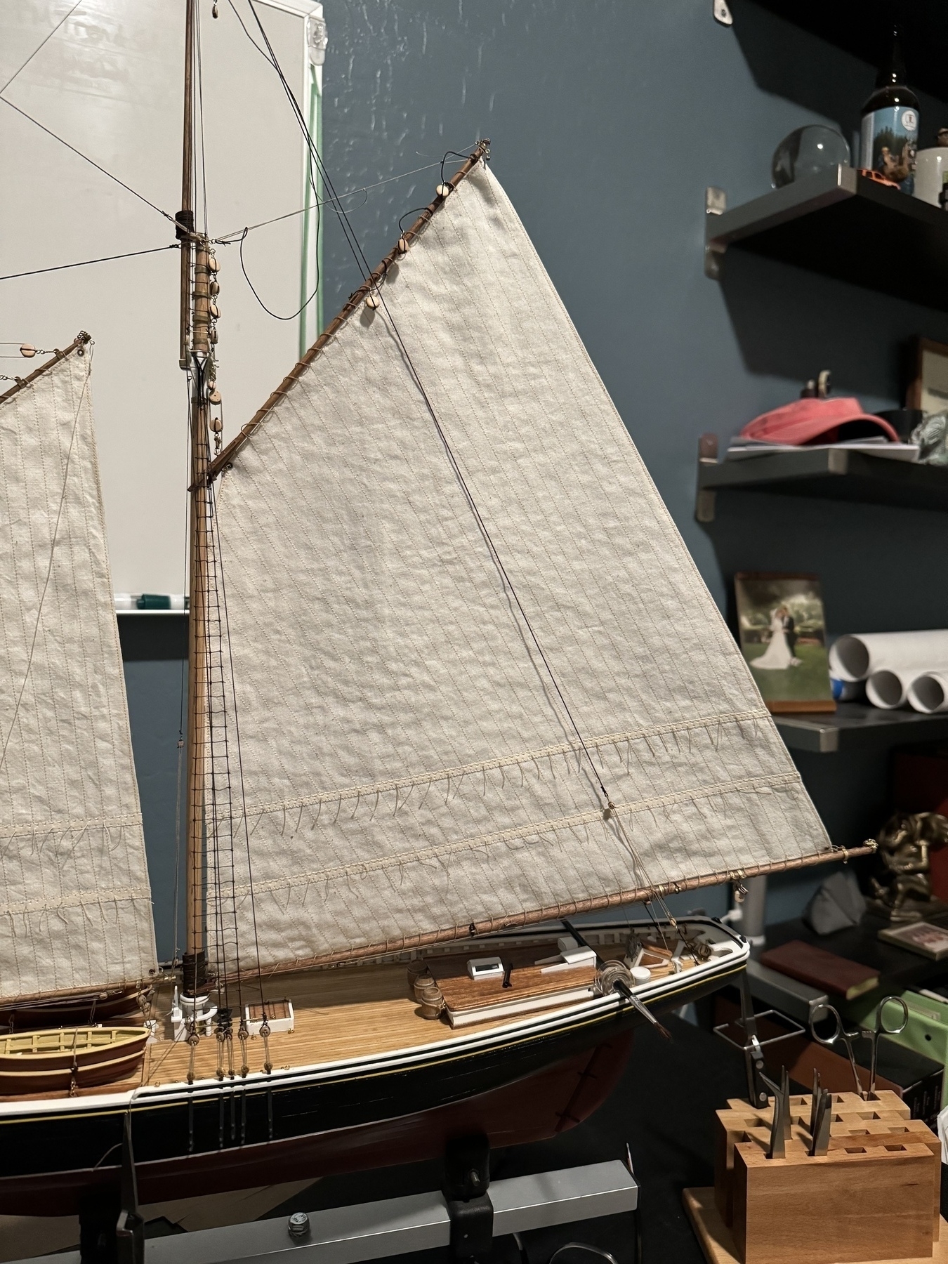 Main sail on Bluenose model. 