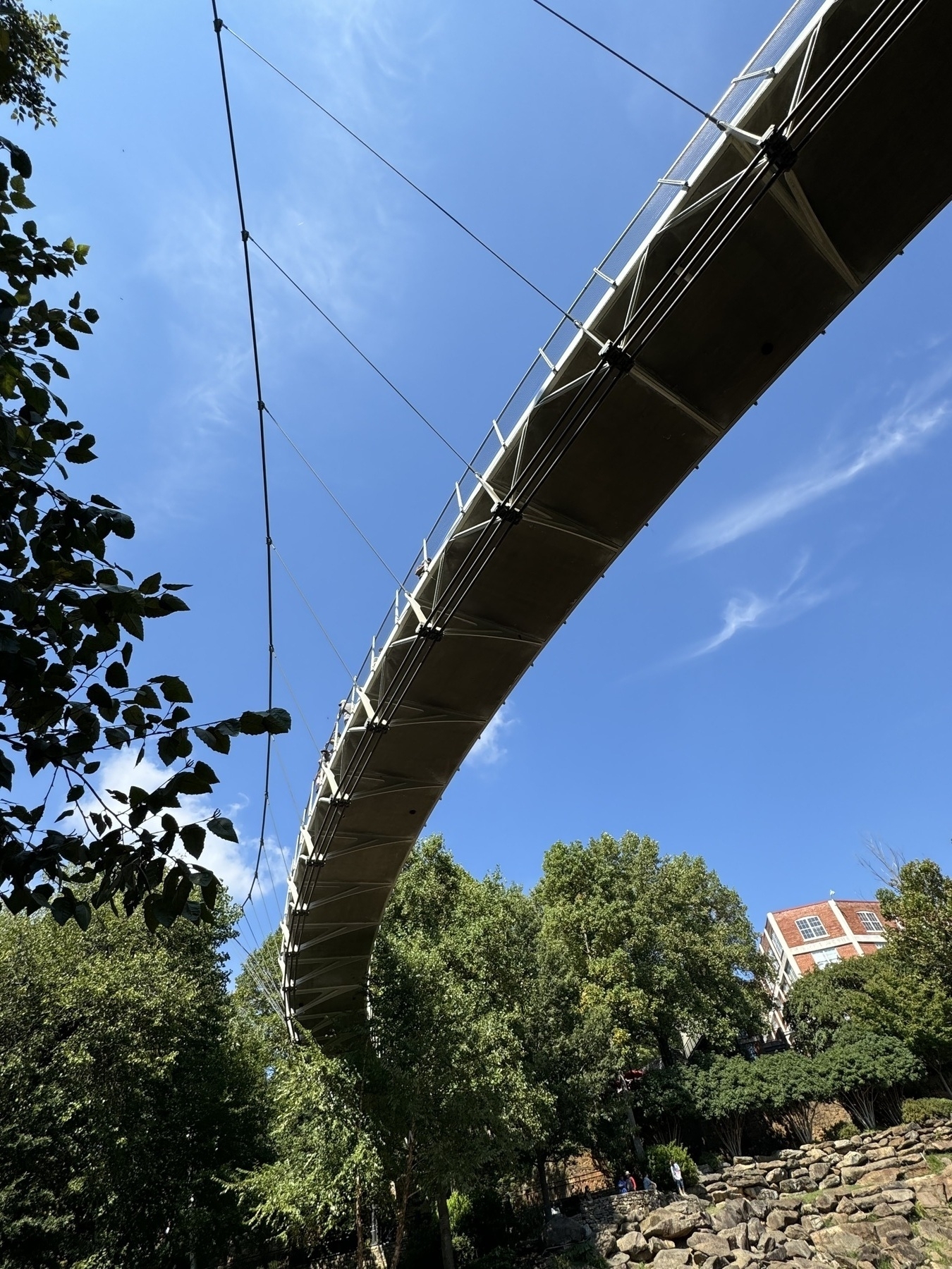 Picture of the underside of the Liberty Bridge in Falls Park on the Reedy in Greenville, SC. 