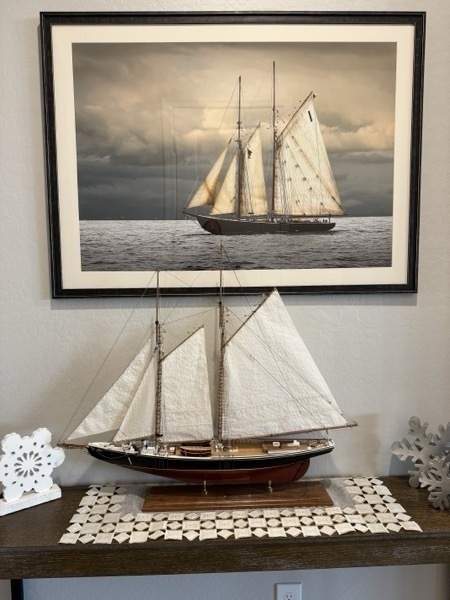 Picture of the completed Bluenose model ship. 
