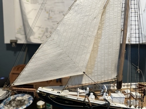 The jib and jumbo jib of the Bluenose model ship