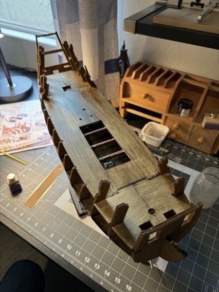 View from the top of the finished upper deck of the Flying Dutchman model ship