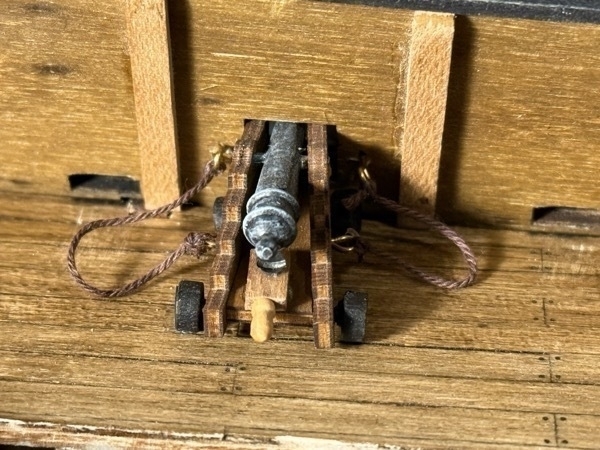 Close up of one of the cannons on the flying dutchman model ship. 