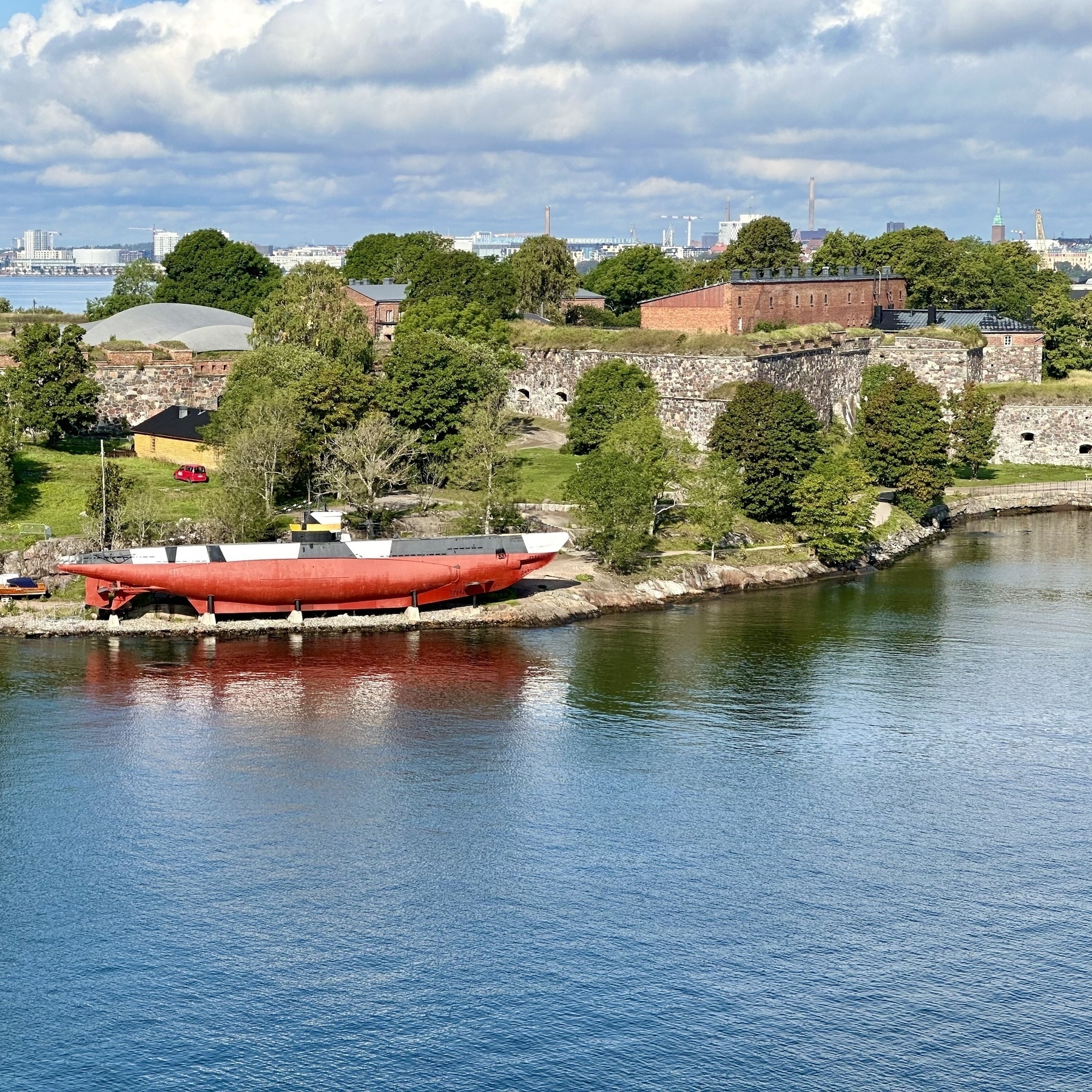 A U-boat that looks a bit like a shark on the island fortress of Suomenlinna.