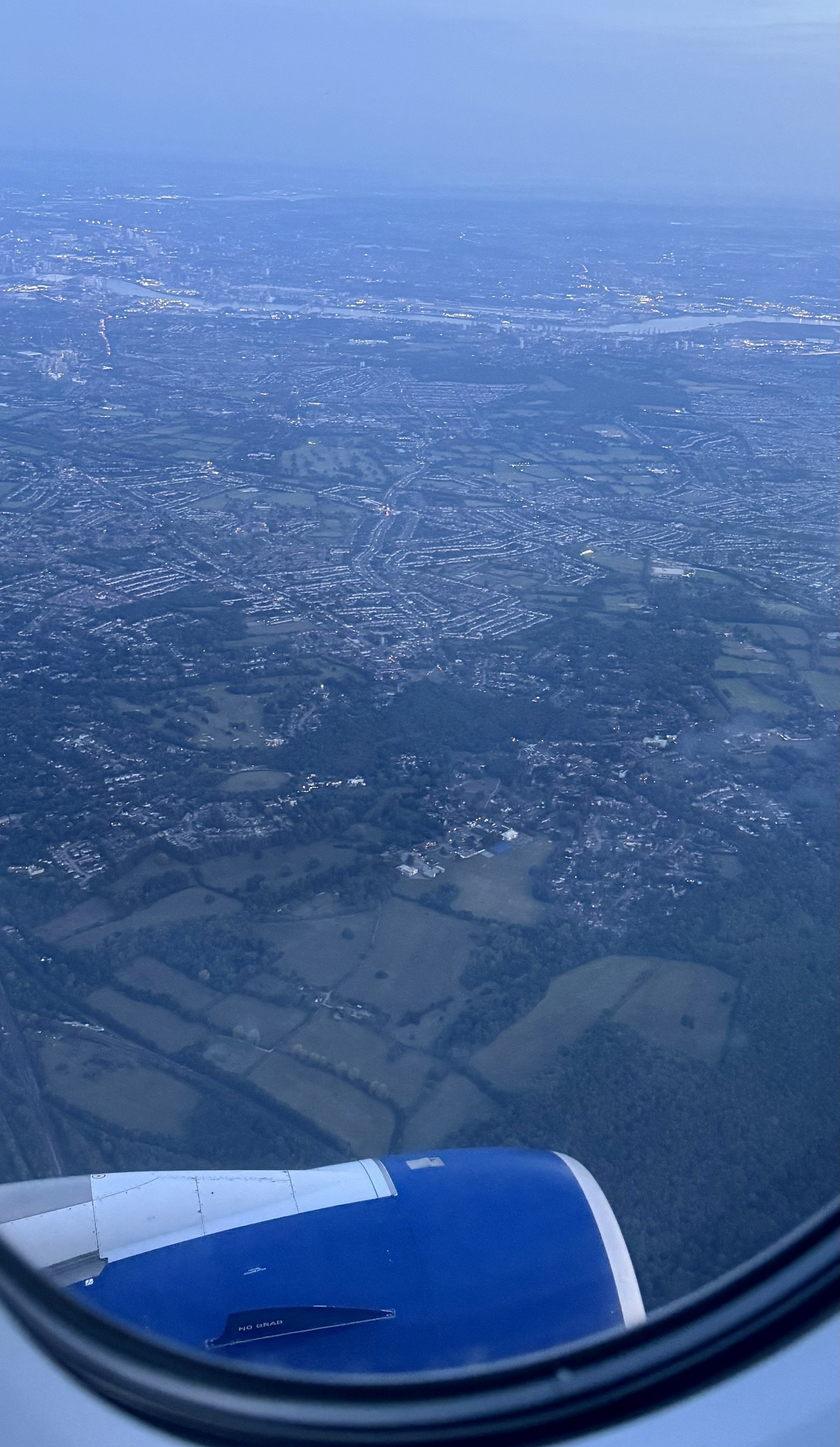 A view of the outskirts of London from the air.