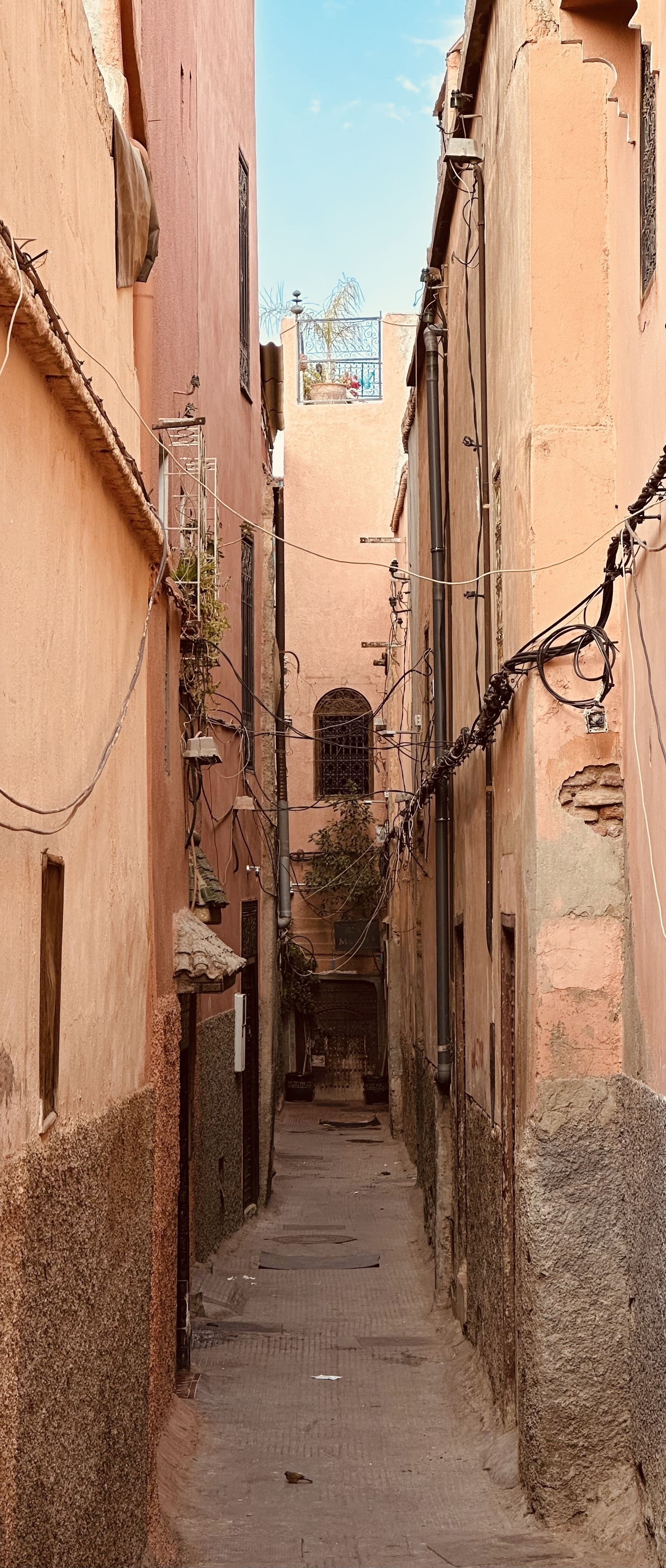 Looking down a narrow alley in Marrakesh.