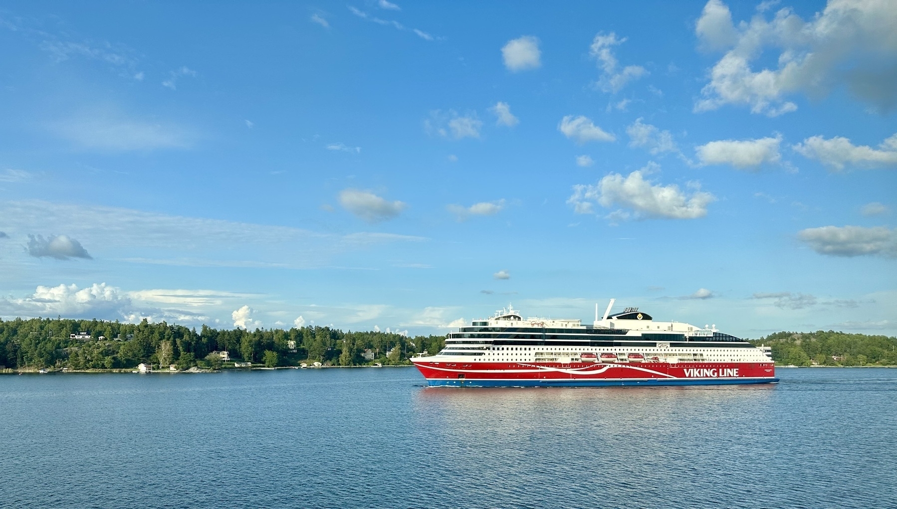 A Viking Line cruise ship sailing in to Stockholm.
