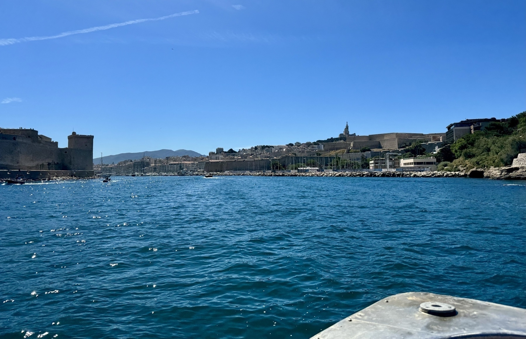 Coming in to Marseille’s old port under a bright blue sky.