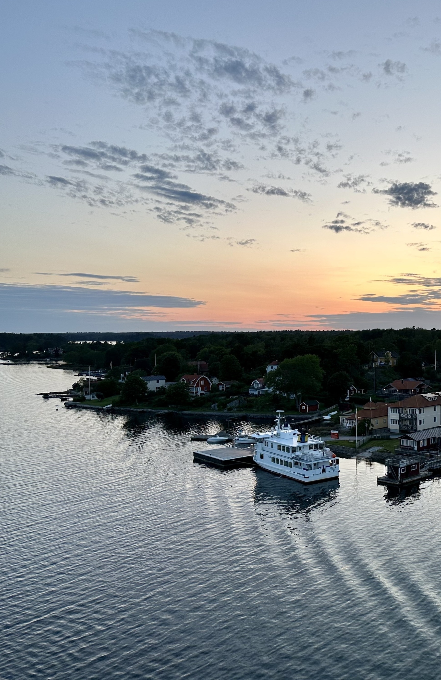 The coastline with boats at sunset, just outside Stockholm.