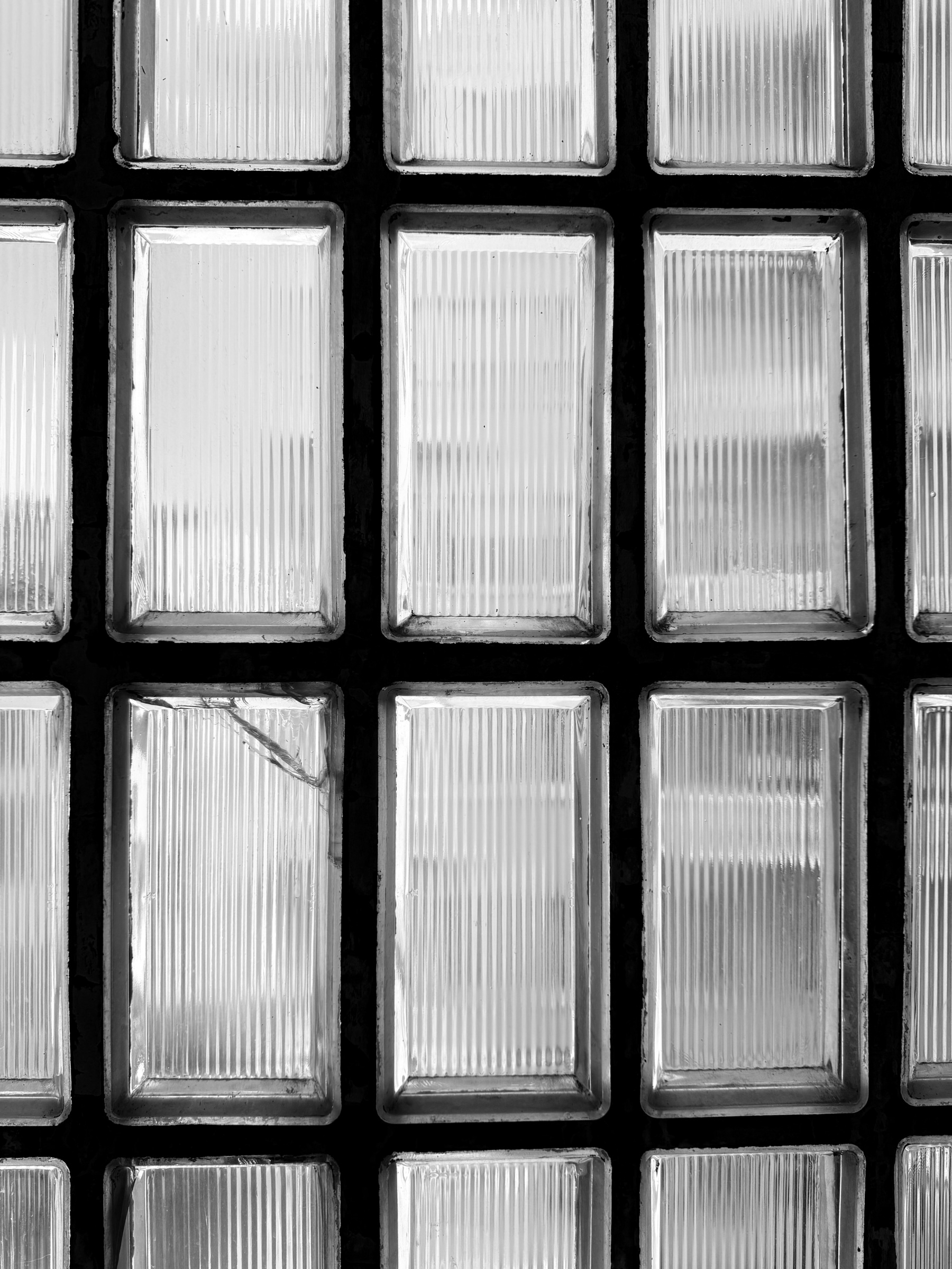 Black and white photo of a window made of glass bricks.