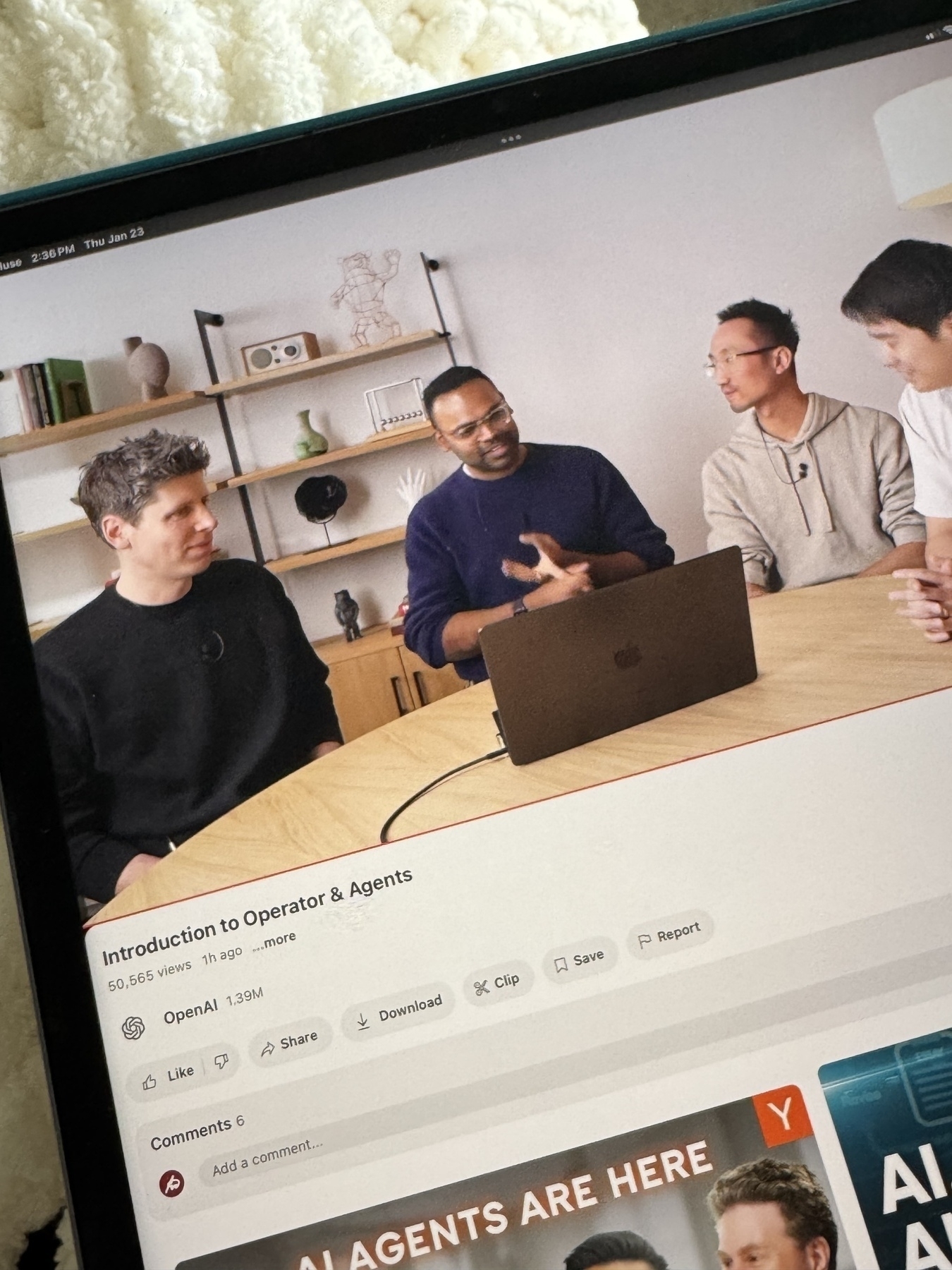 picture showing YT stream of OpenAI Operator announcement as seen on iPad’s screen