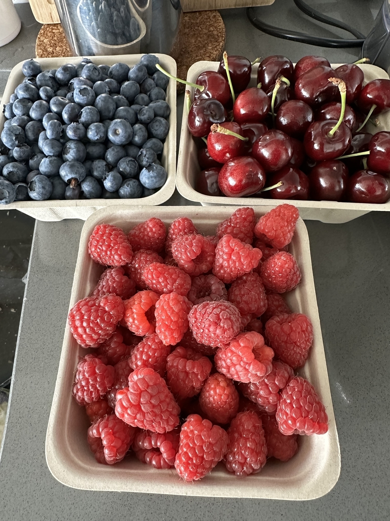 Picture of fresh blueberries, raspberries, and cherries.