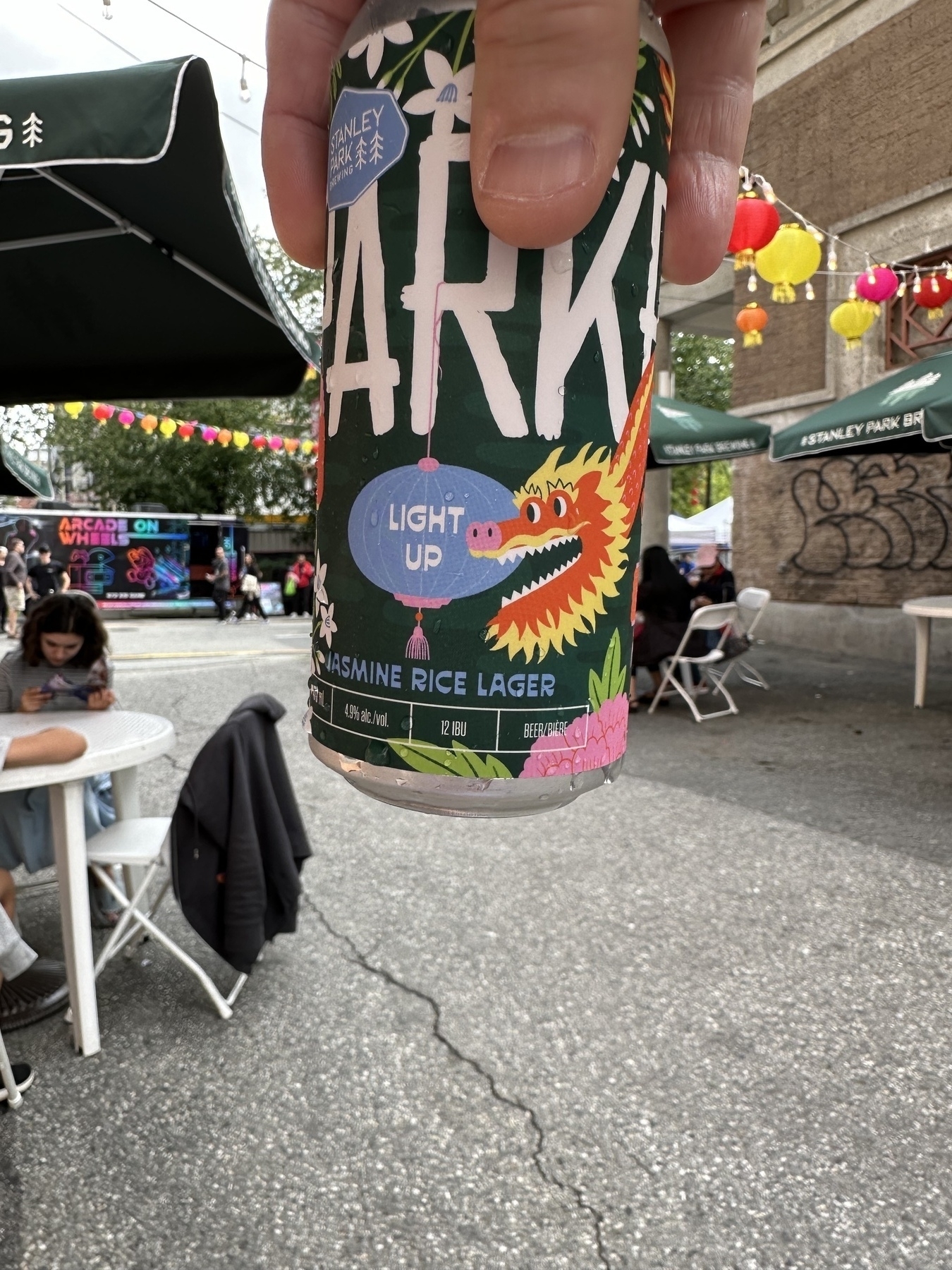 Stanley Park Brewing Light Up beer. Beer garden in Chinatown.