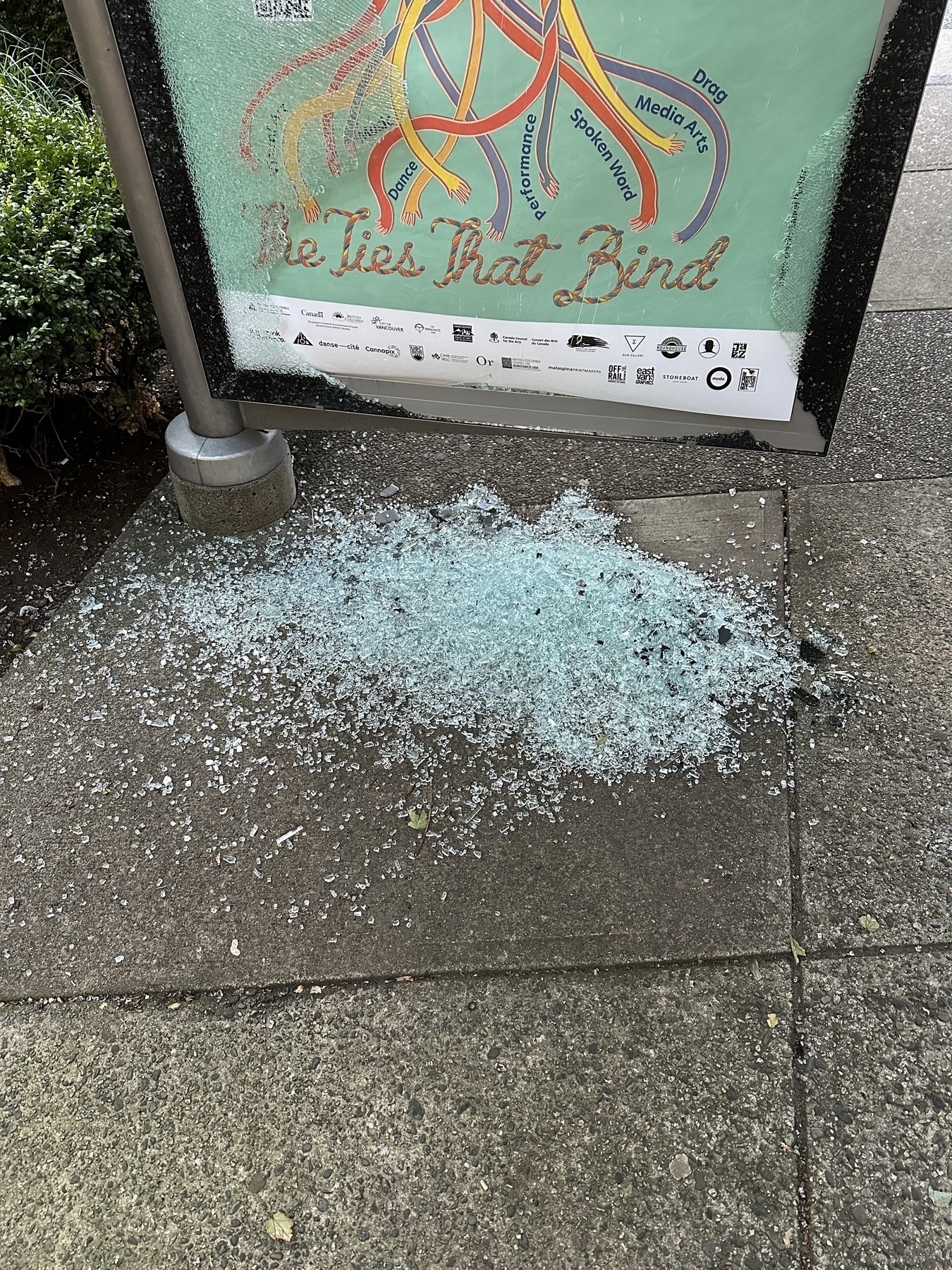 Shattered advertising glass.