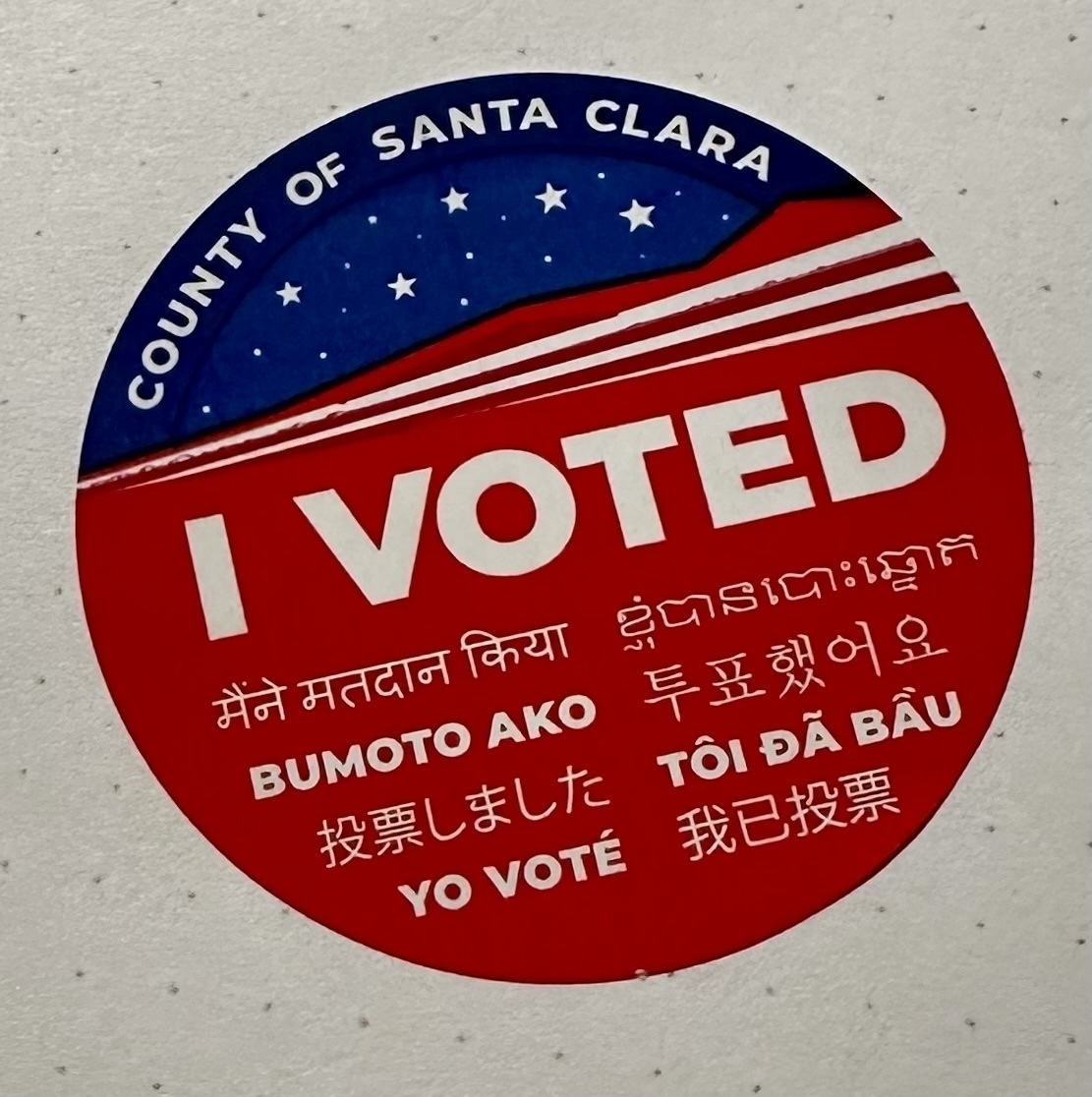 An “I Voted” sticker for the County of Santa Clara 