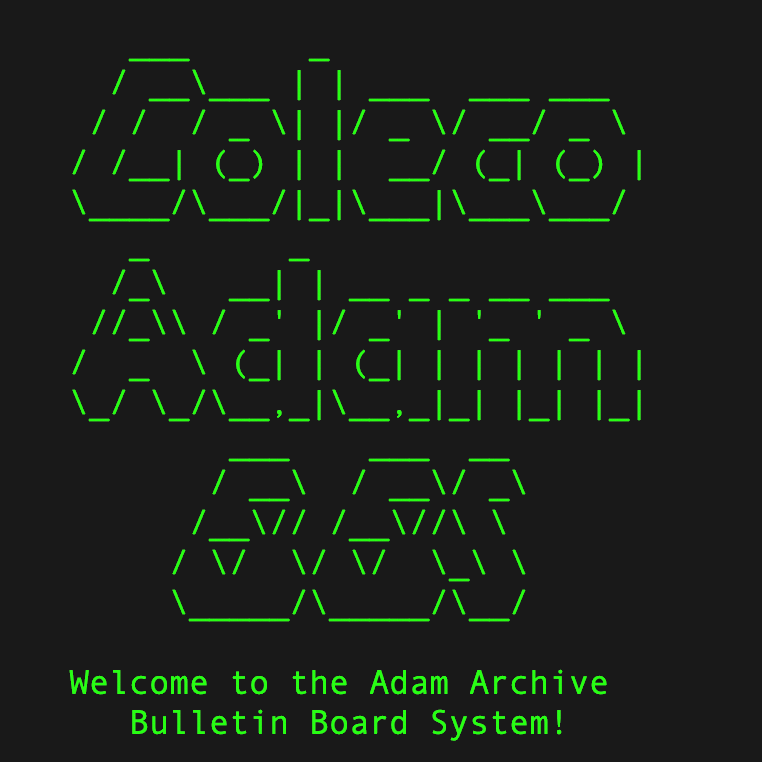 Coleco Adam BBS welcome screen