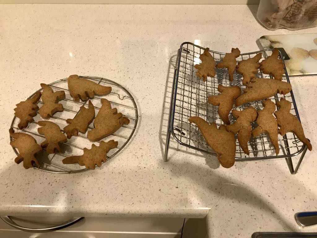 Dino biscuits after cooking. 