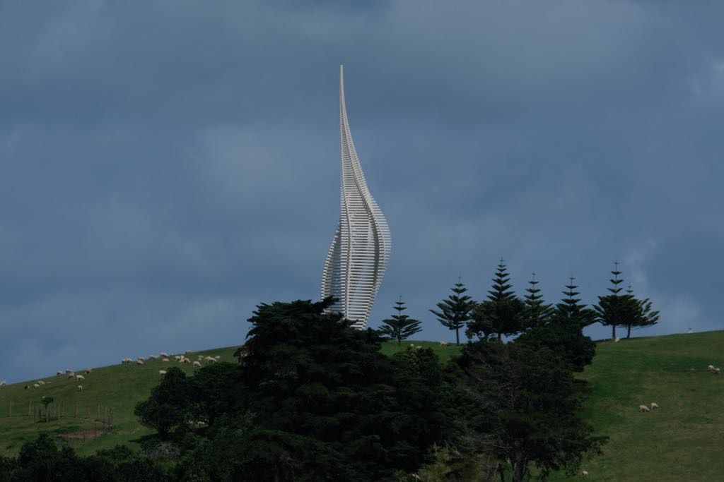 Tall twisted shape sculpture. 