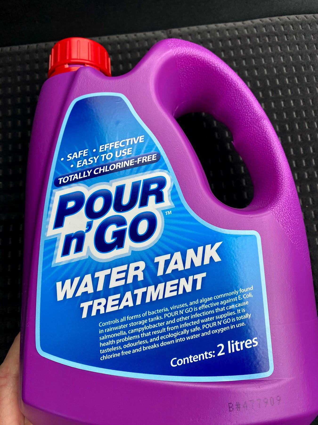 Pour n Go water tank treatment bottle. 