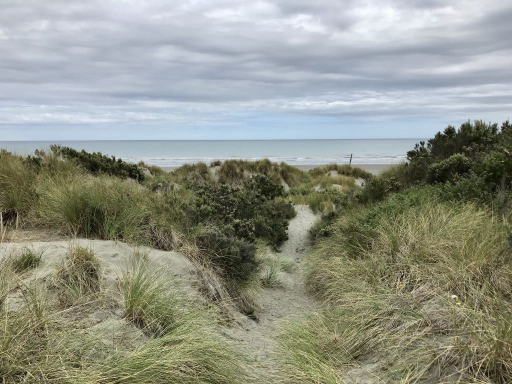 A track through dunes to the sea. 