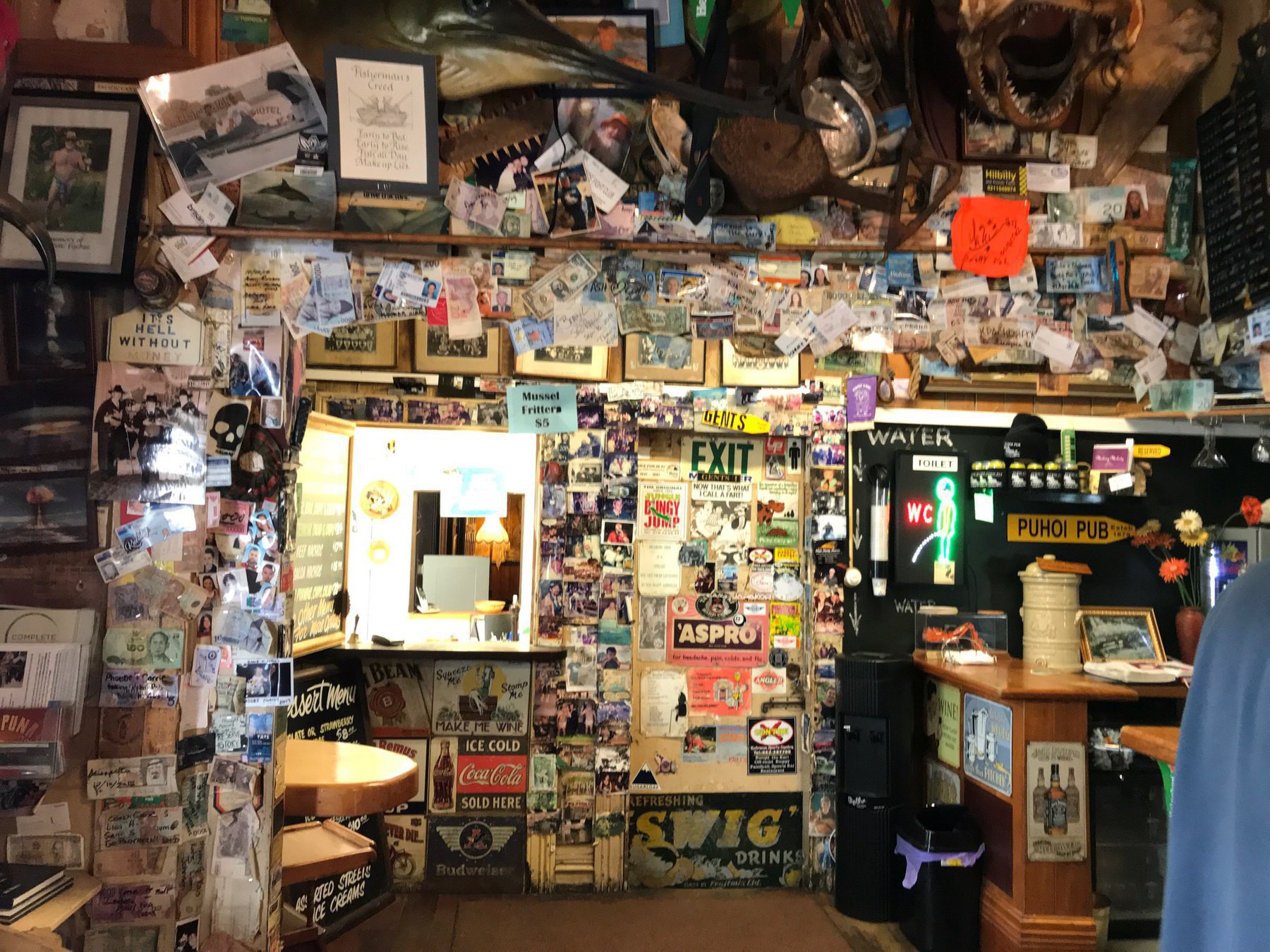 Walls of the pub absolutely covered with pictures, postcards and other paraphernalia. 