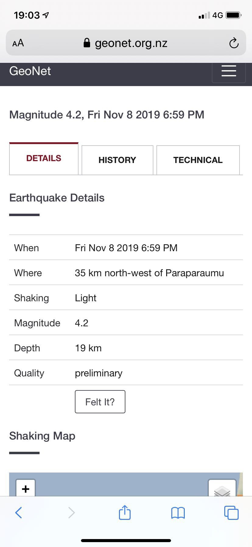 Date, time, magnitude and location of the quake. 