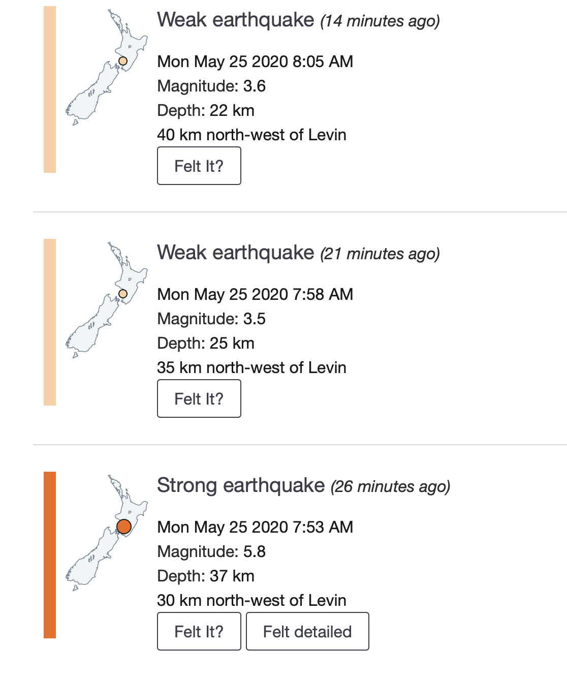 List of earthquakes, including the 5.8. 