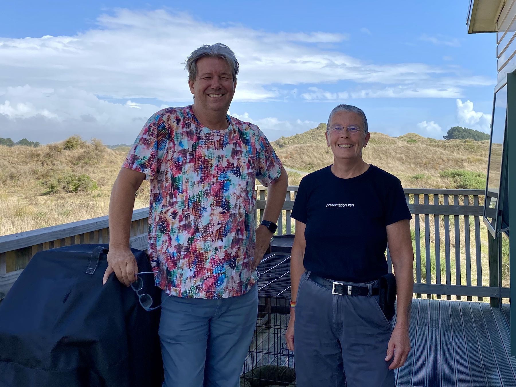 John Philpin and Miraz Jordan at the home of Miraz. 