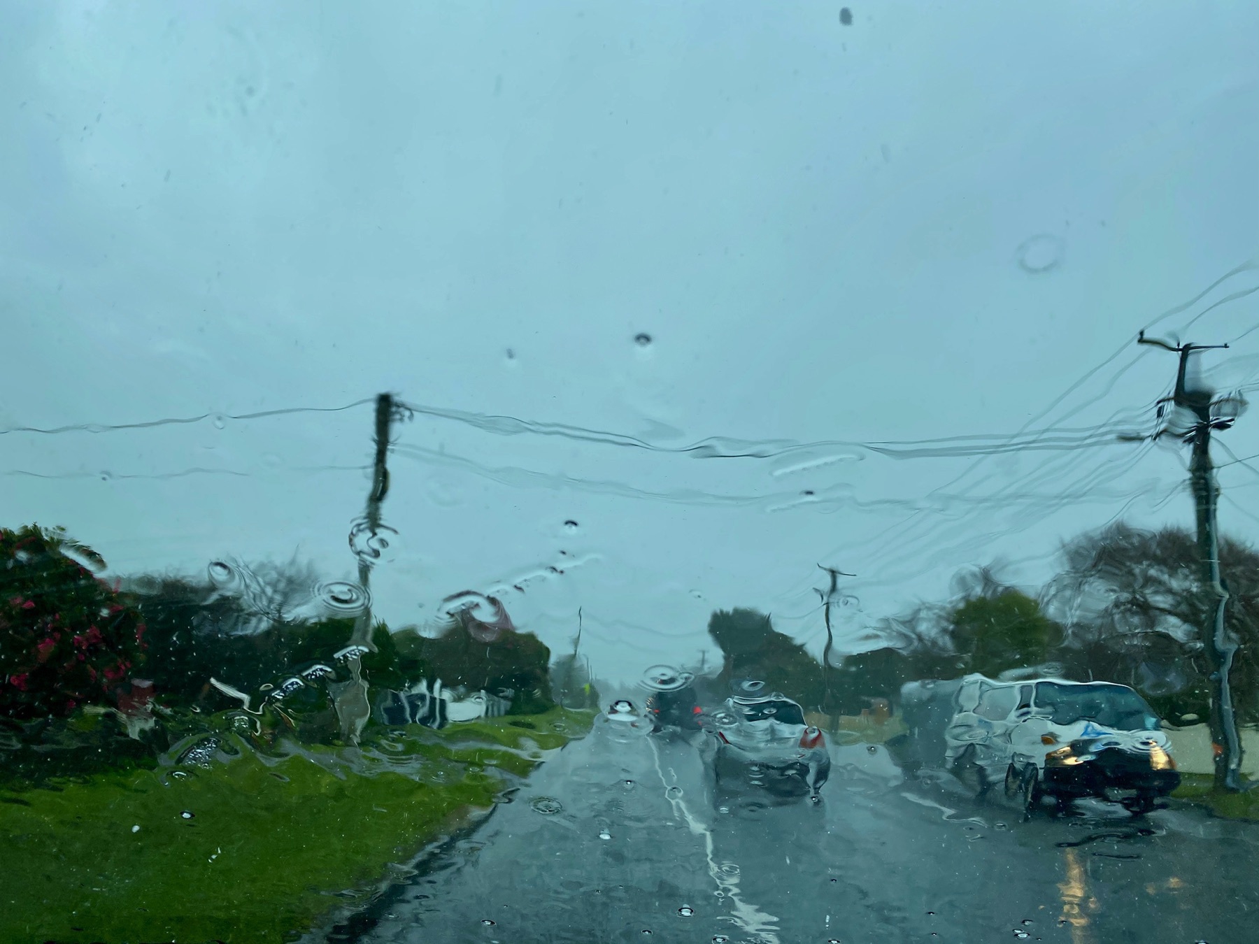 Hailstorm through a car windscreen. 