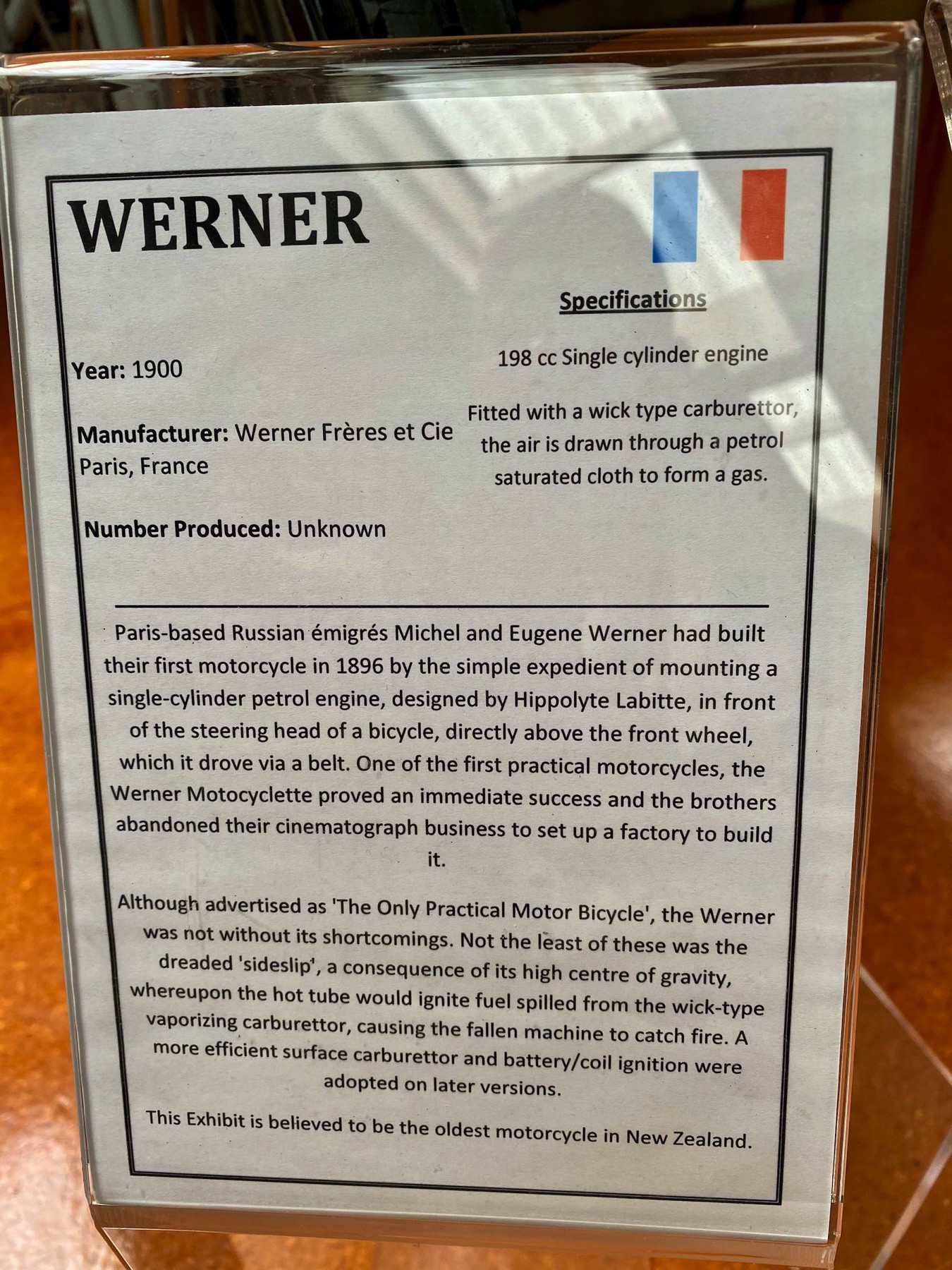 Werner motorbike from 1900 info card. 