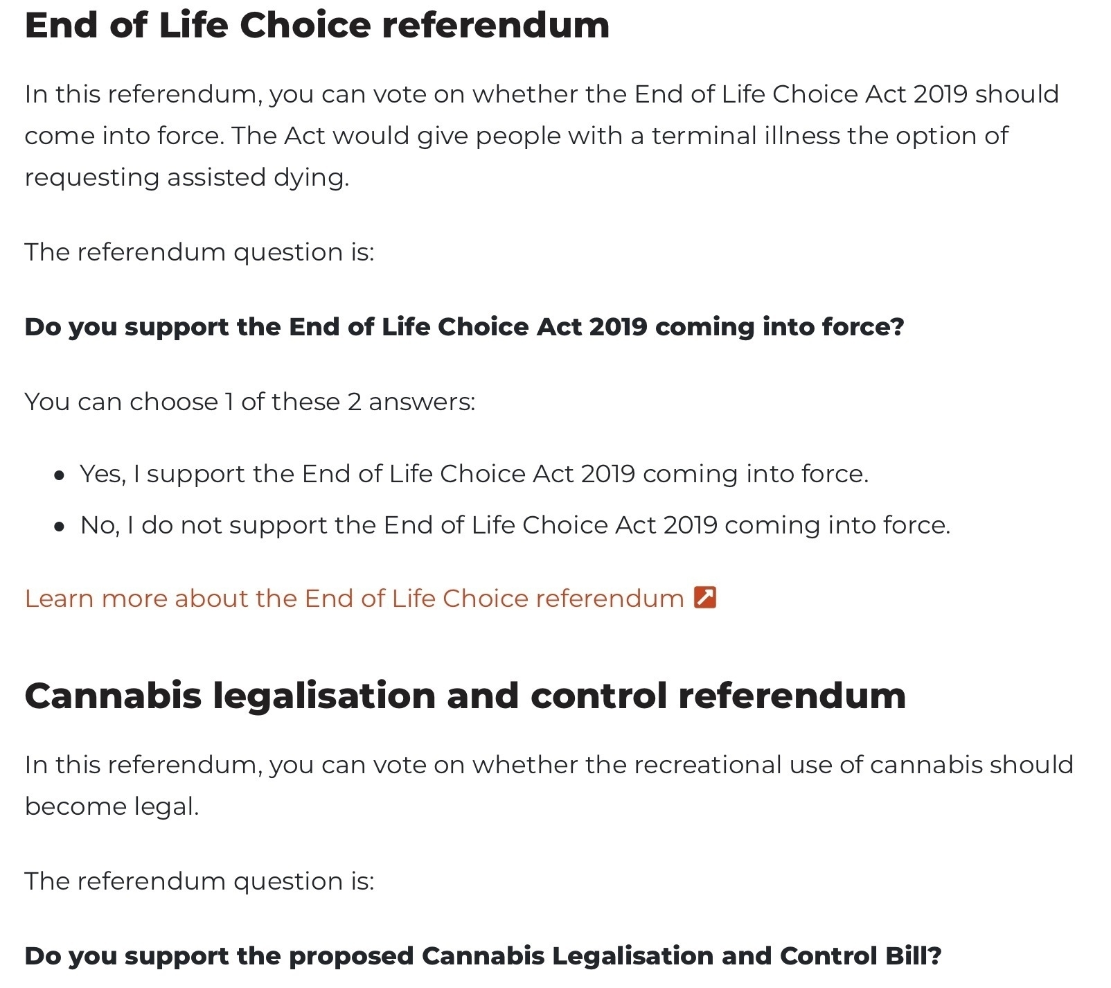 Referenda questions screenshot. 