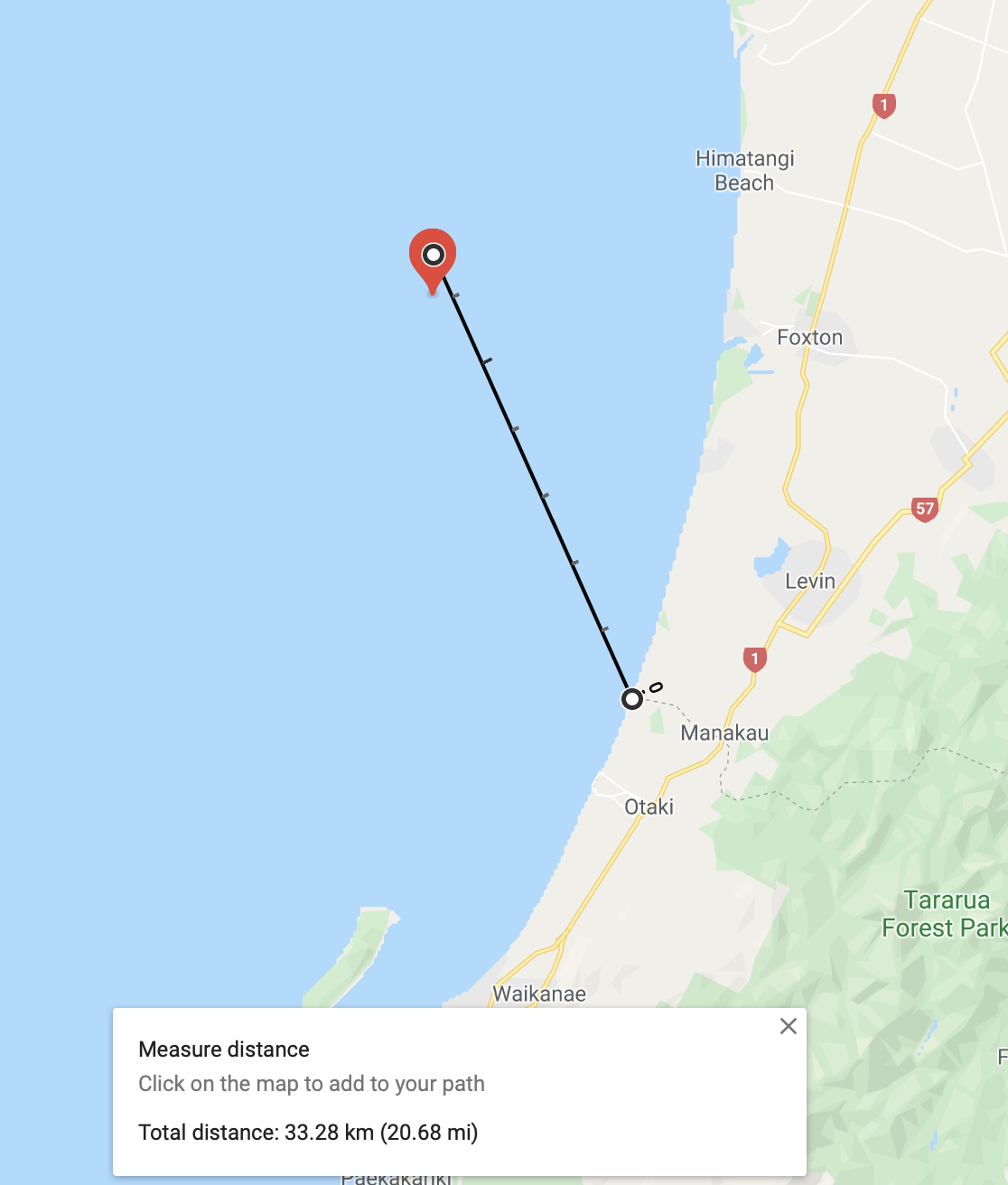 Location of the quake, offshore, about 33 Km away. 