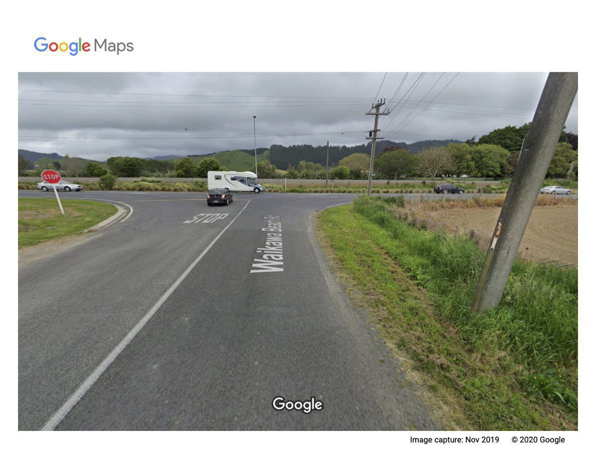 Google Maps - Waikawa Beach Road and SH1 intersection. 