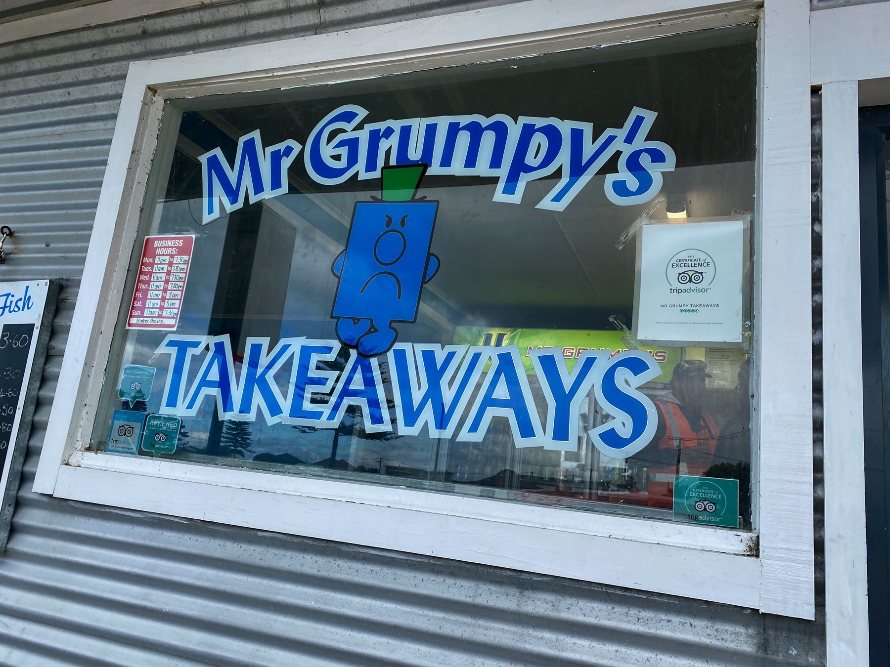 Window for Mr Grumpys takeaways. 